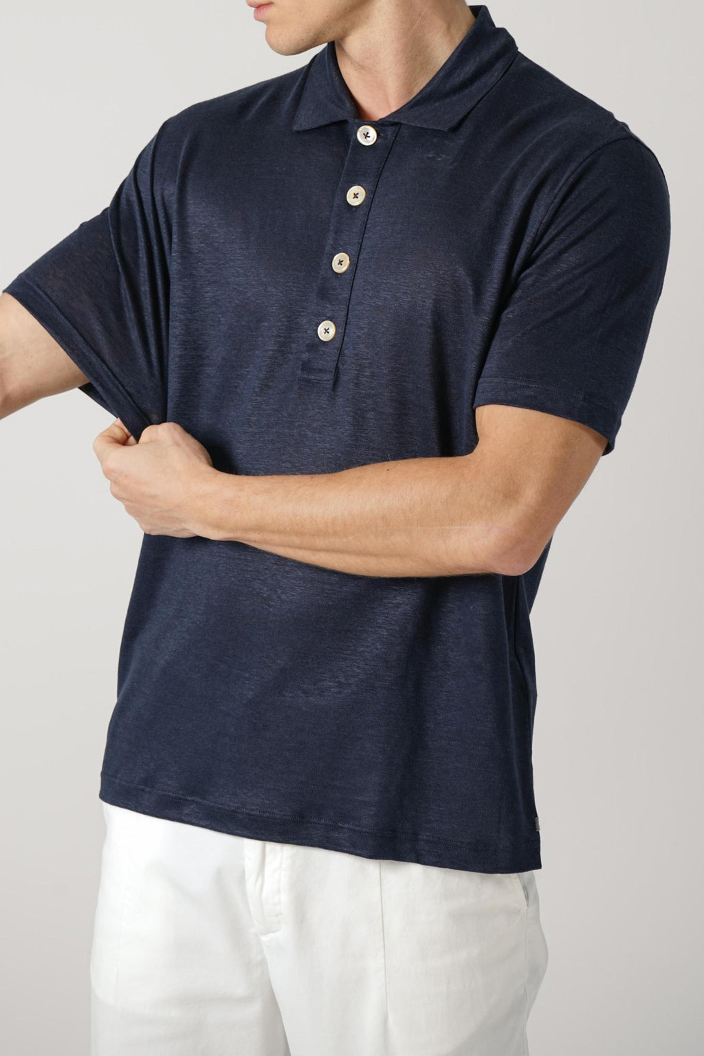 Eleventy Linen Polo Navy