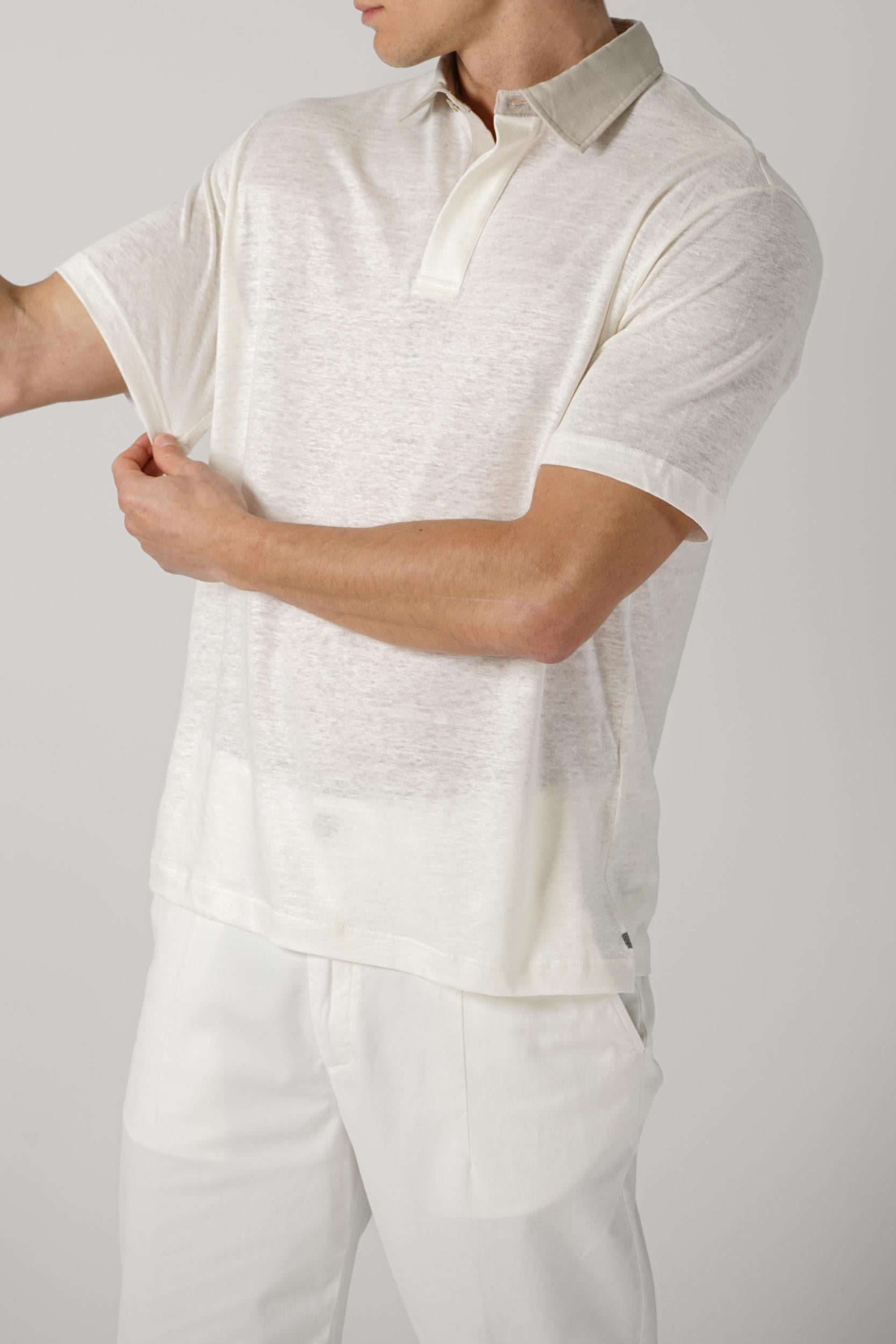 Eleventy Linen Polo Off White/Beige