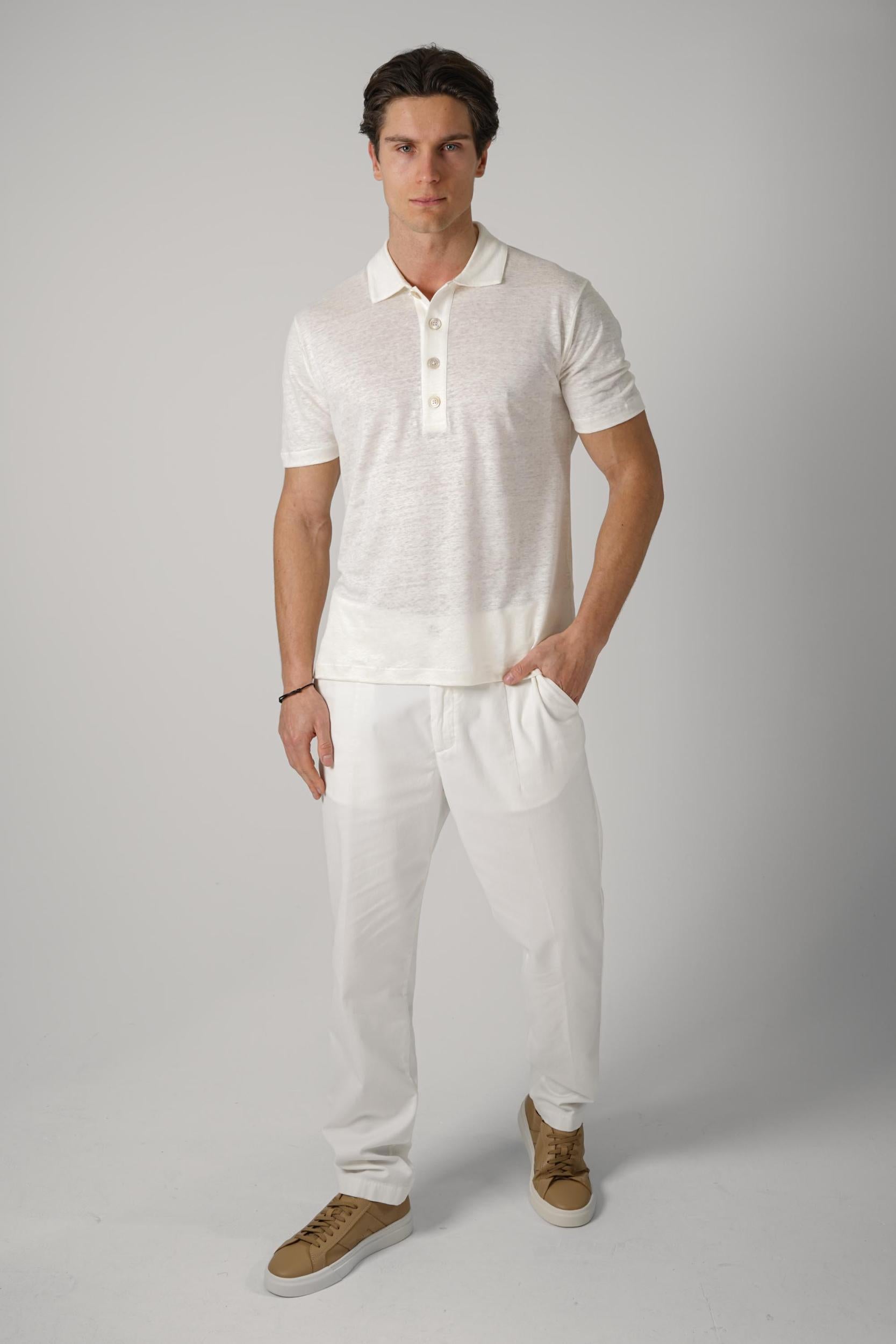 Eleventy Linen Polo Off White