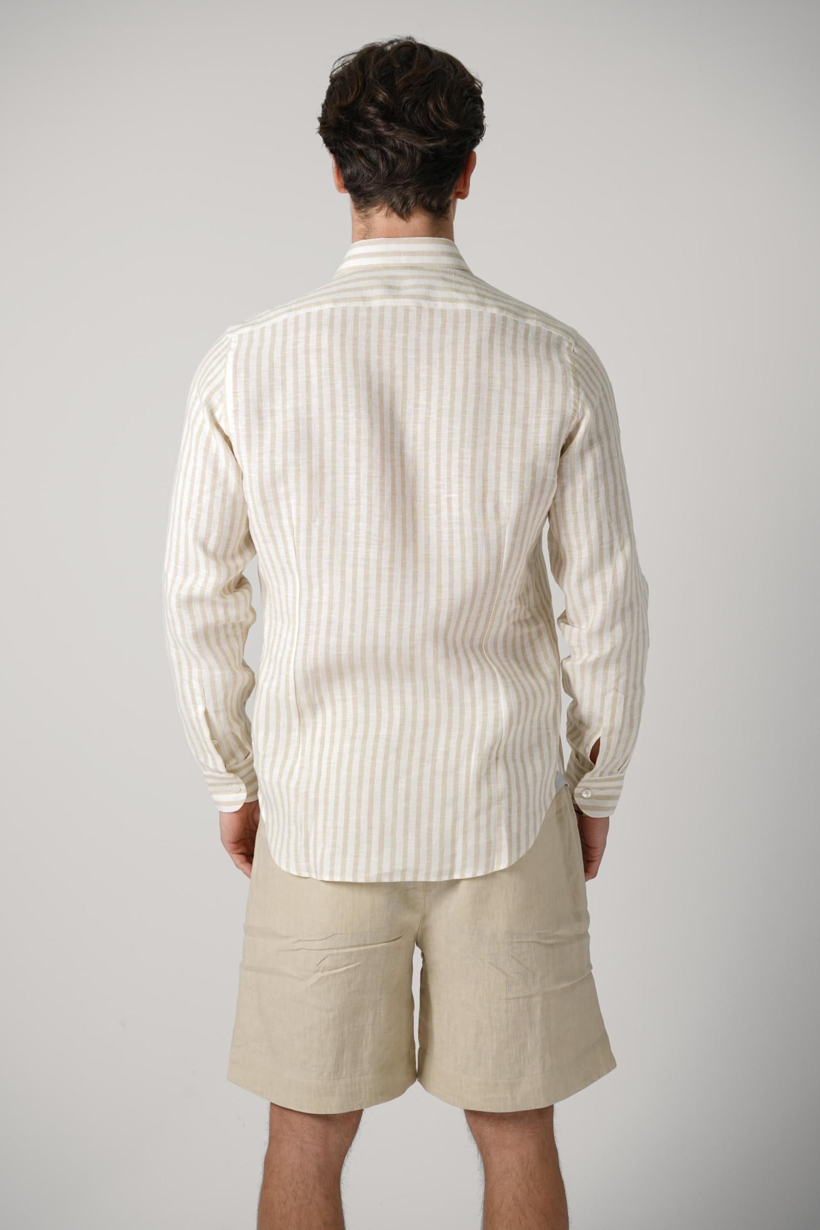 Eleventy Linen Striped Overshirt Beige