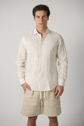 Eleventy Linen Striped Overshirt Beige