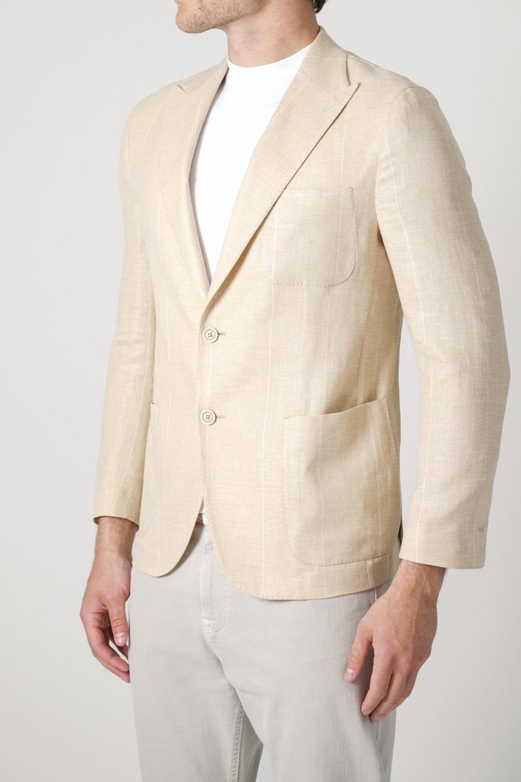 Eleventy Single Breasted Linen Wool Silk Jacket Beige