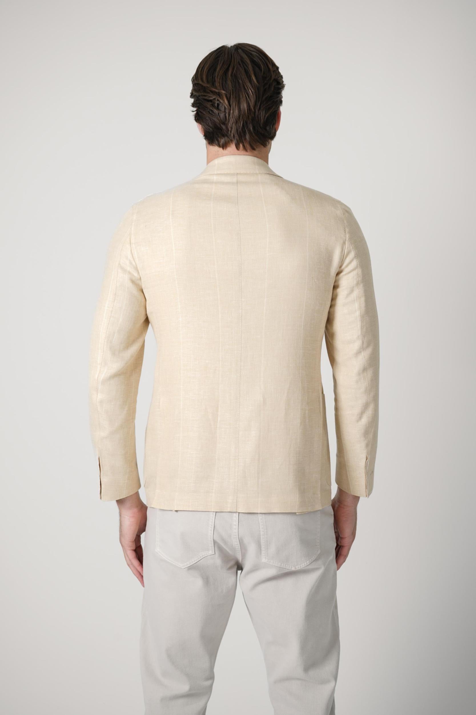 Eleventy Single Breasted Linen Wool Silk Jacket Beige