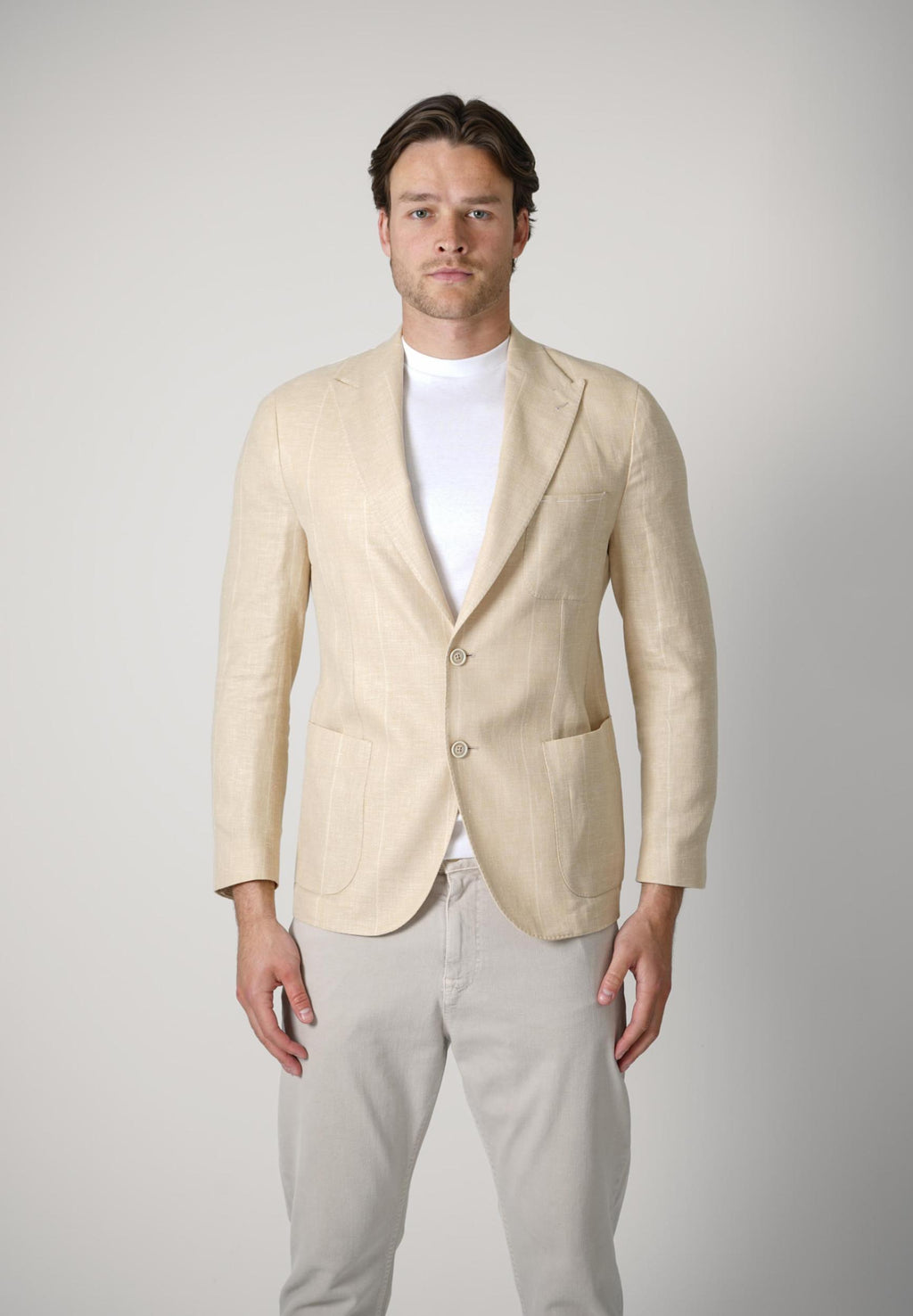 Eleventy Single Breasted Linen Wool Silk Jacket Beige