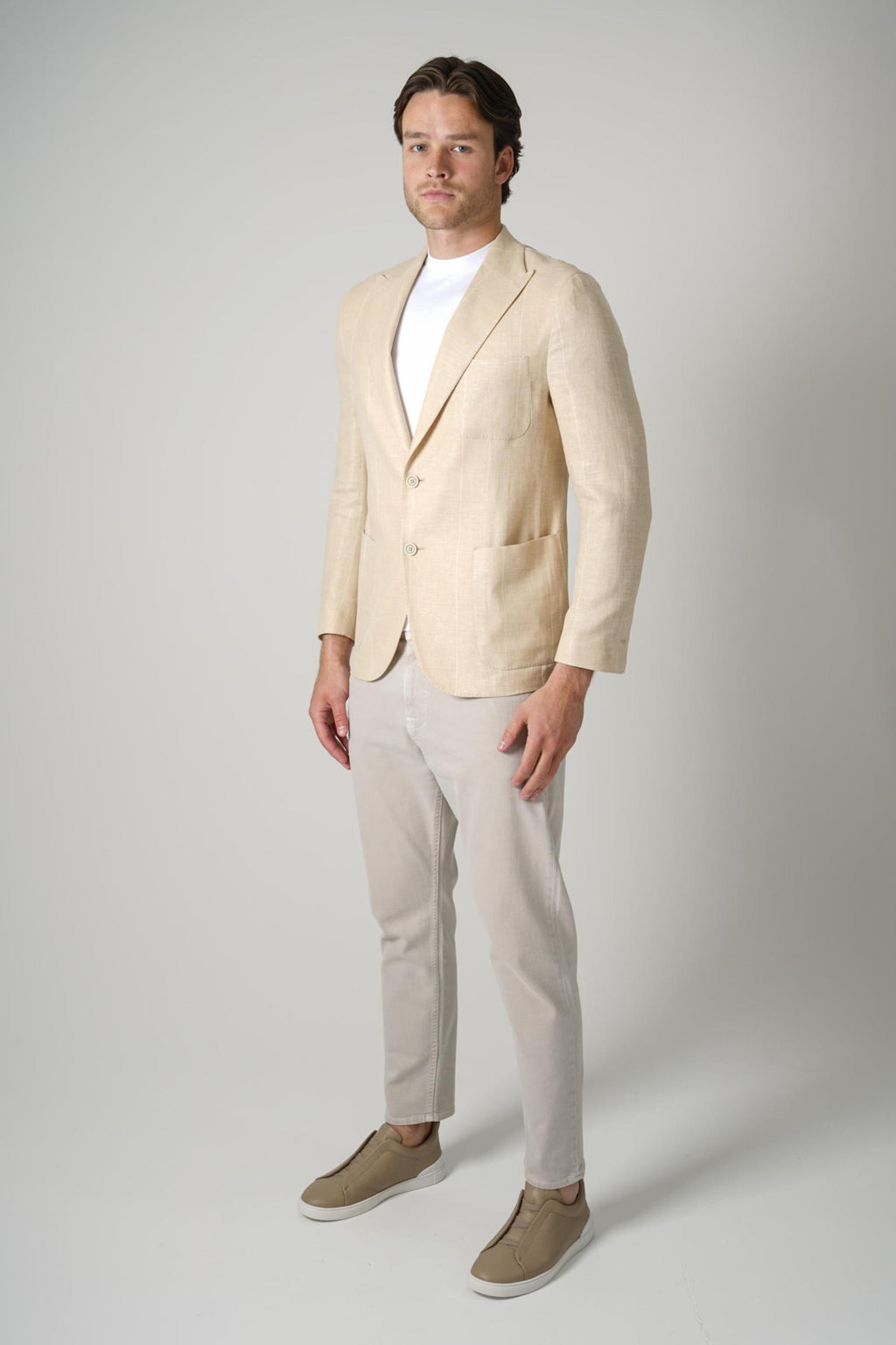 Eleventy Single Breasted Linen Wool Silk Jacket Beige