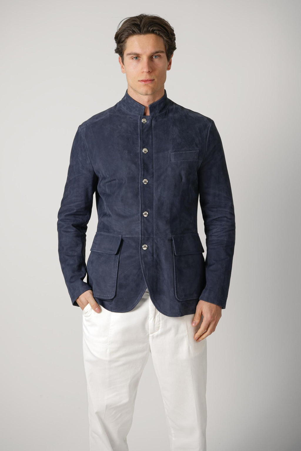 Eleventy Single Breasted Rresin Suede Jacket