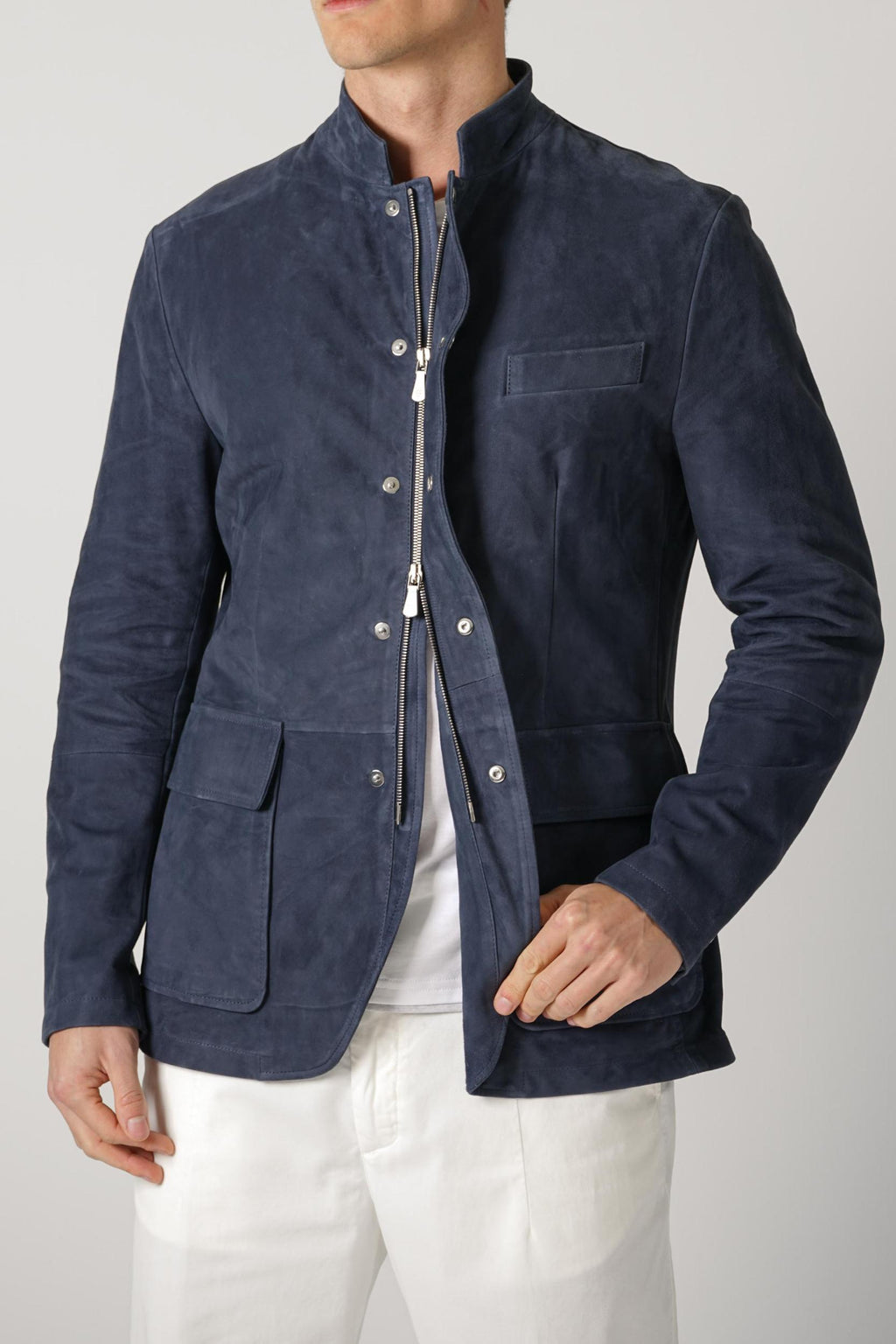Eleventy Single Breasted Rresin Suede Jacket