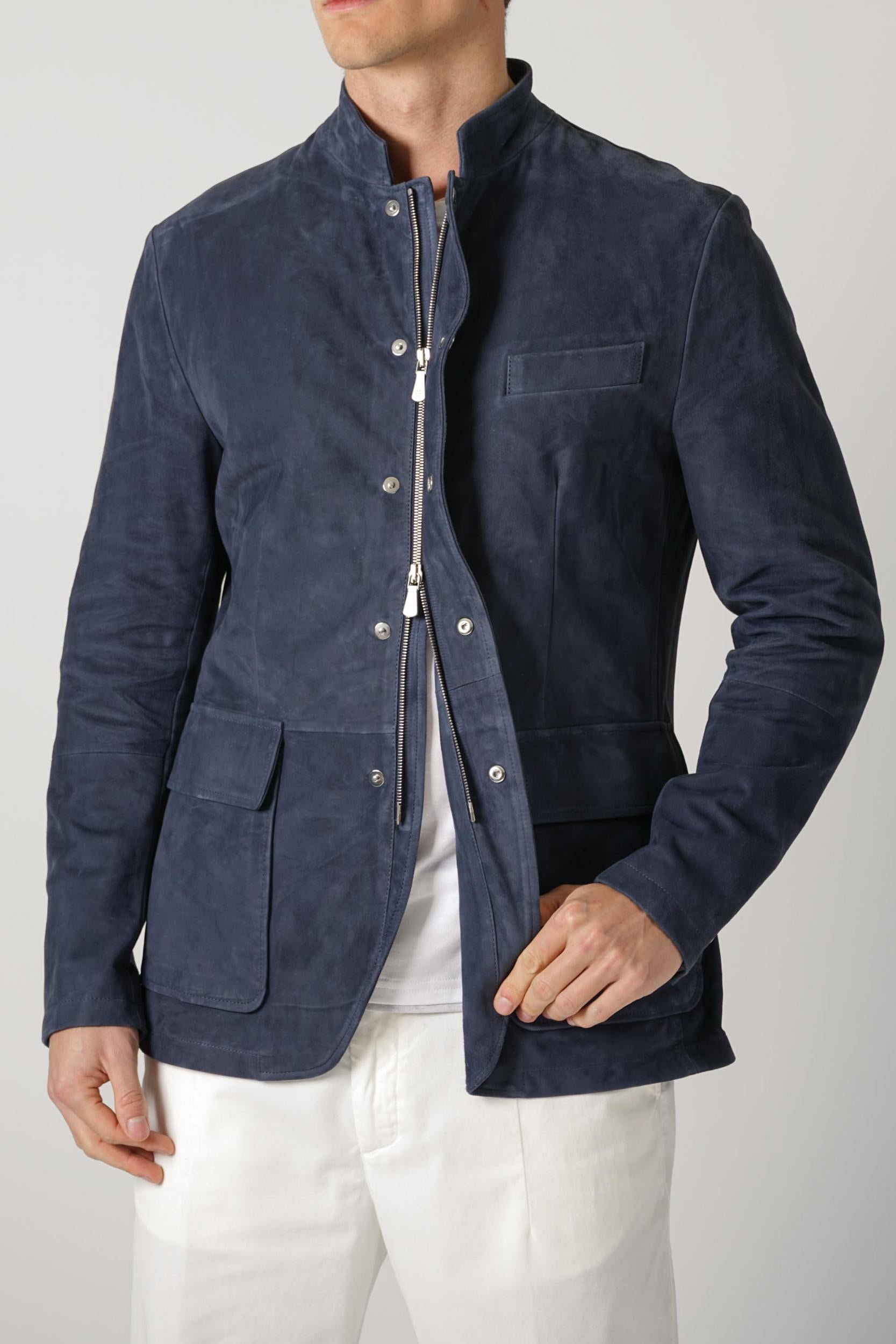 Eleventy Single Breasted Rresin Suede Jacket