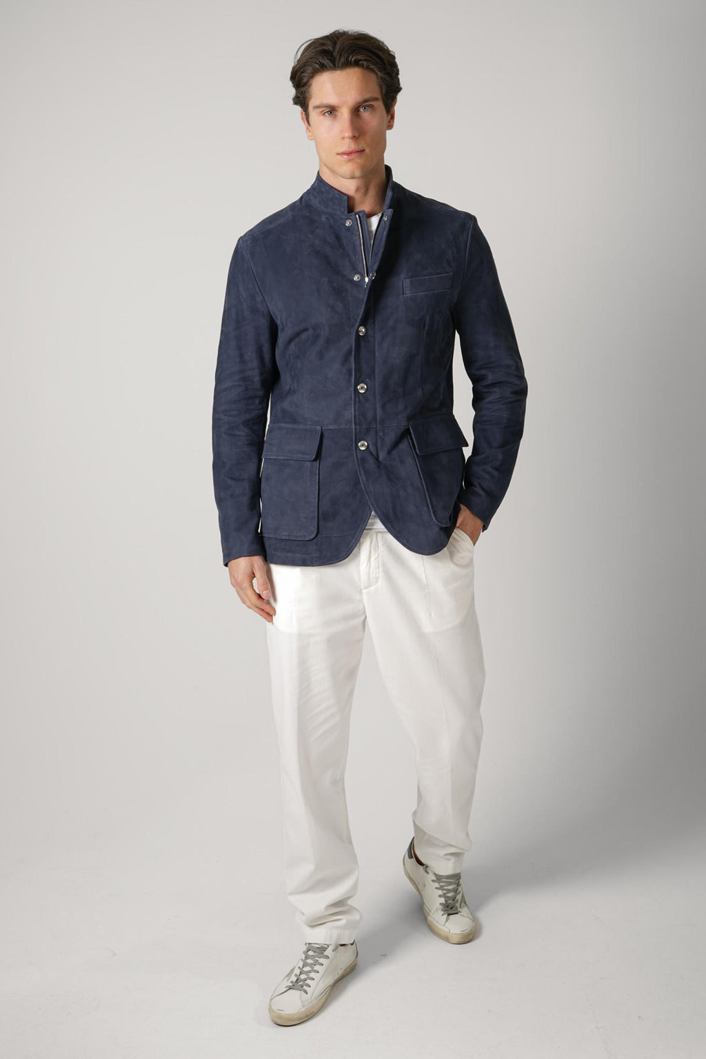Eleventy Single Breasted Rresin Suede Jacket