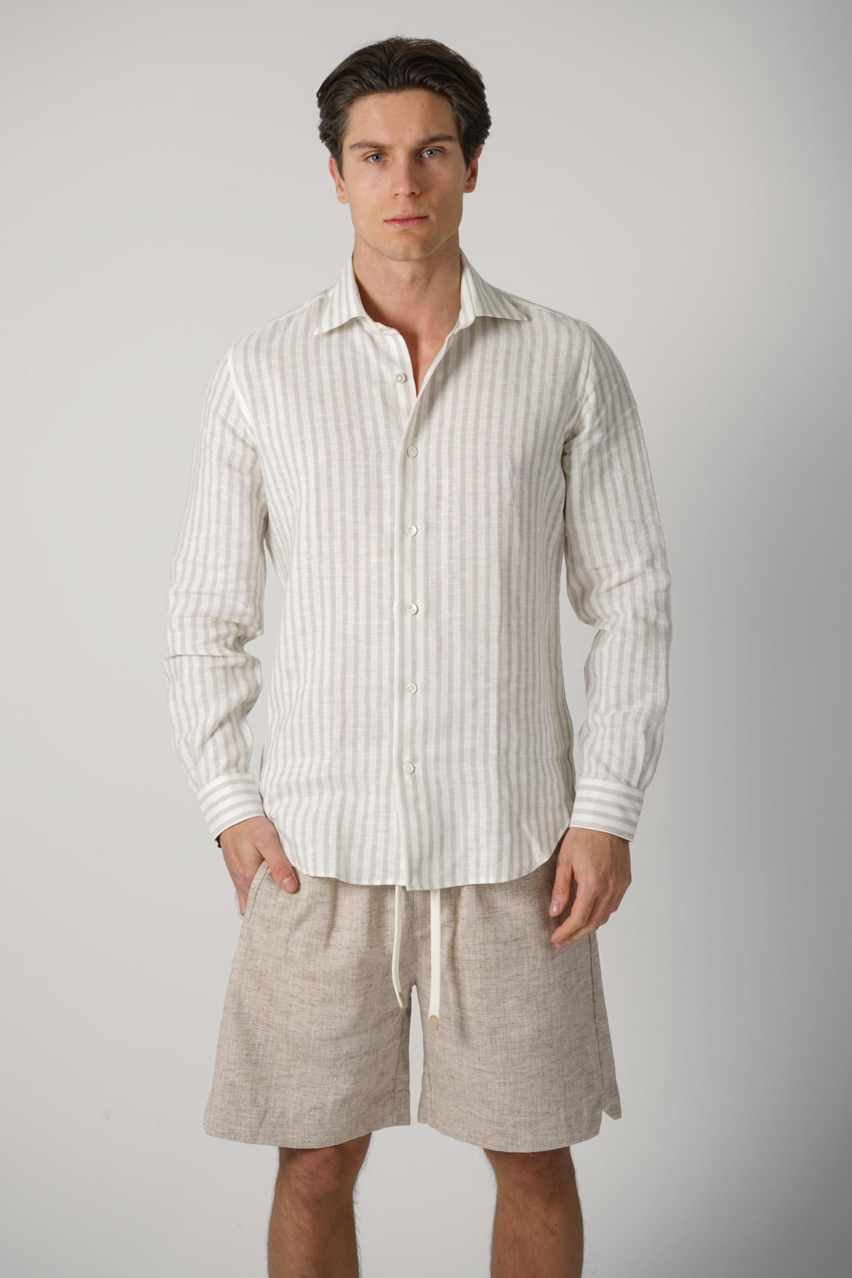 Eleventy Striped Overshirt Grey/Off White