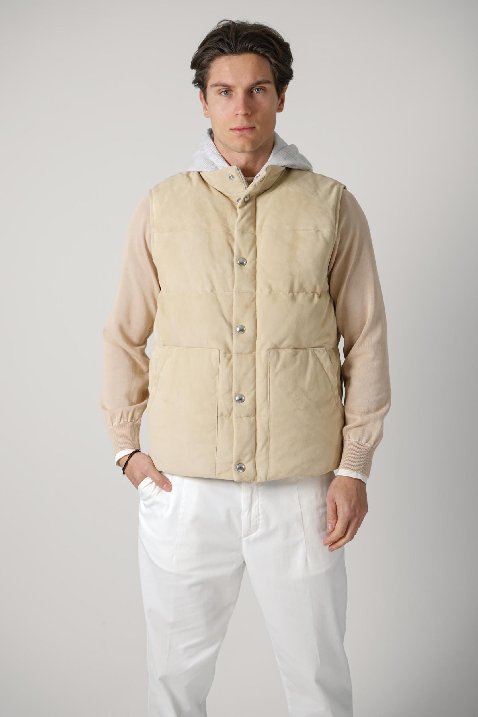 Eleventy Suede Silk Vest Sand/Light Grey