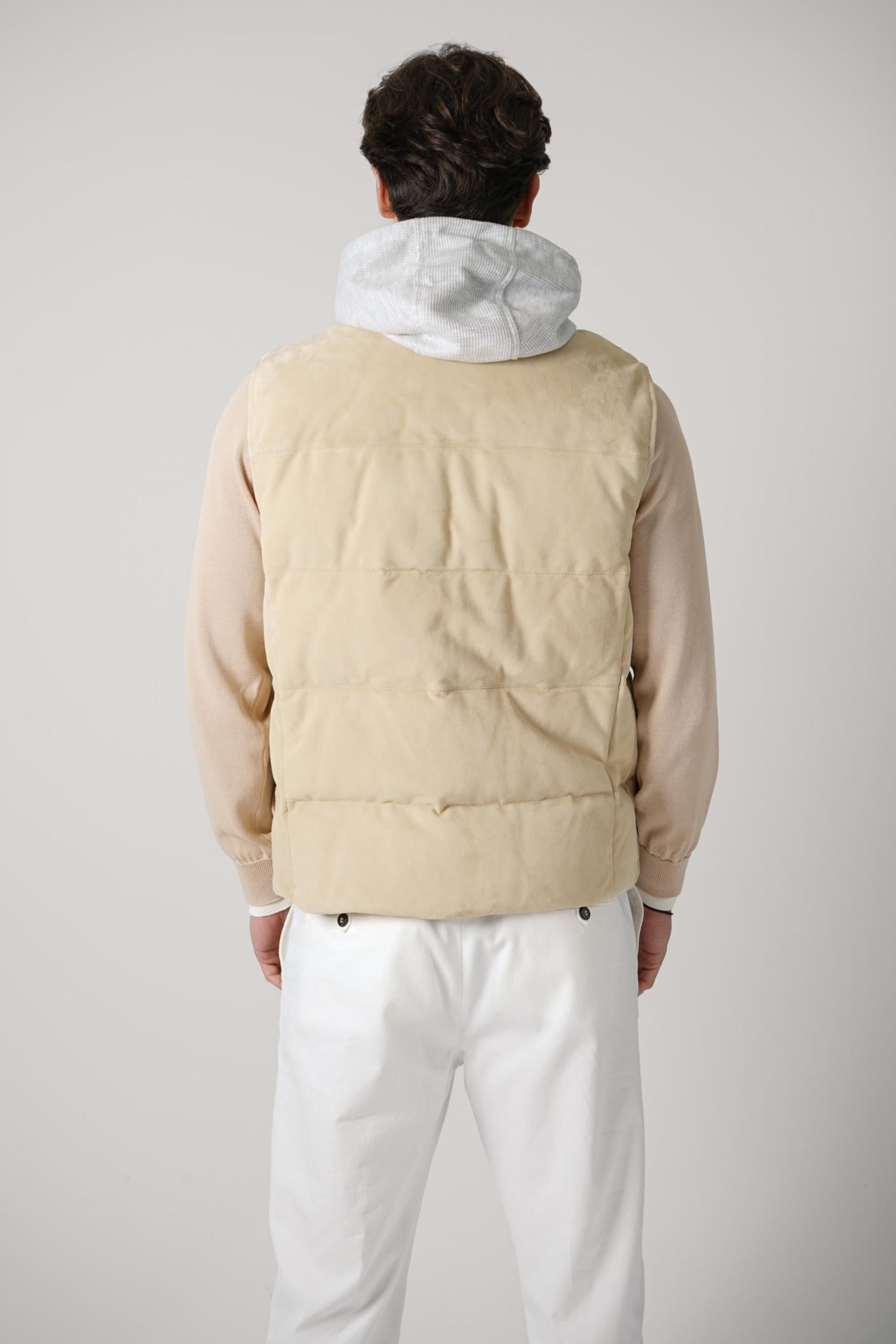 Eleventy Suede Silk Vest Sand/Light Grey