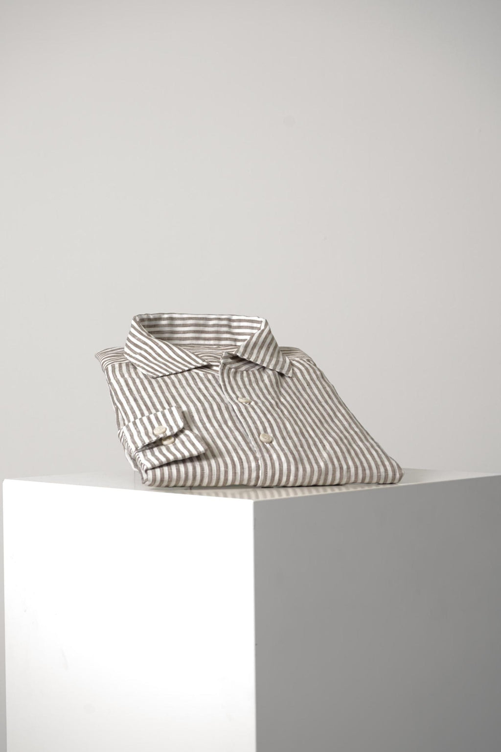 Eton X-Large Washed Linen Striped Shirt Beige