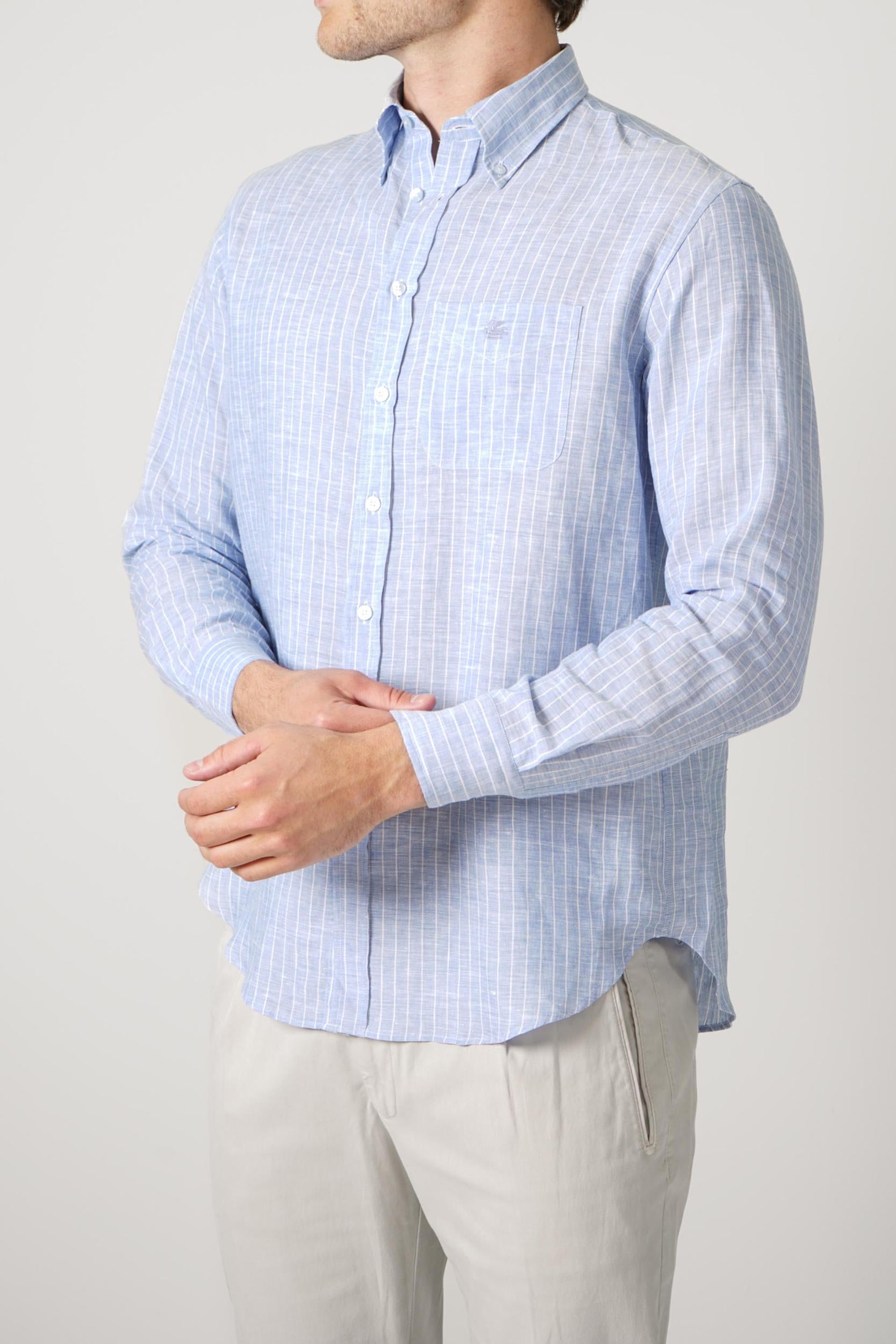 Etro Linen Striped Overshirt Blue