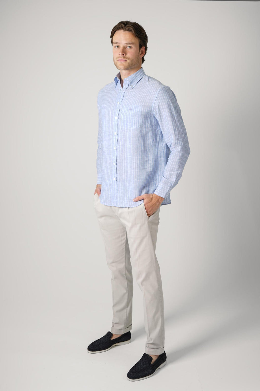 Etro Linen Striped Overshirt Blue