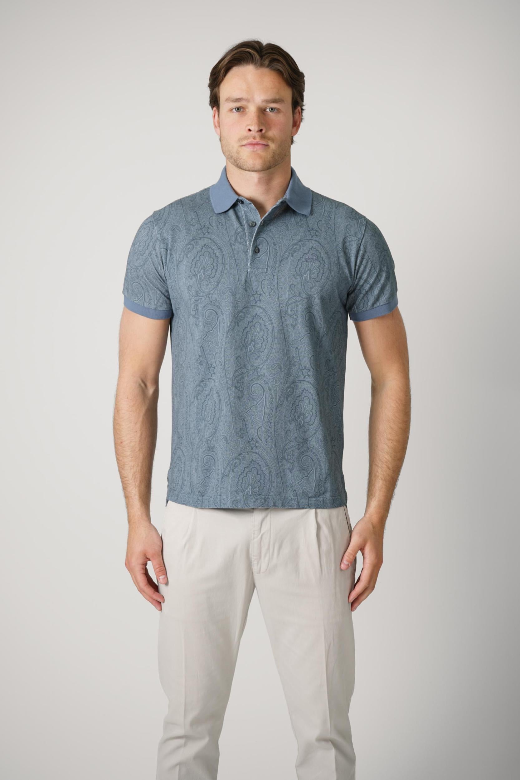 Etro Paisley Print Polo Shirt Blue