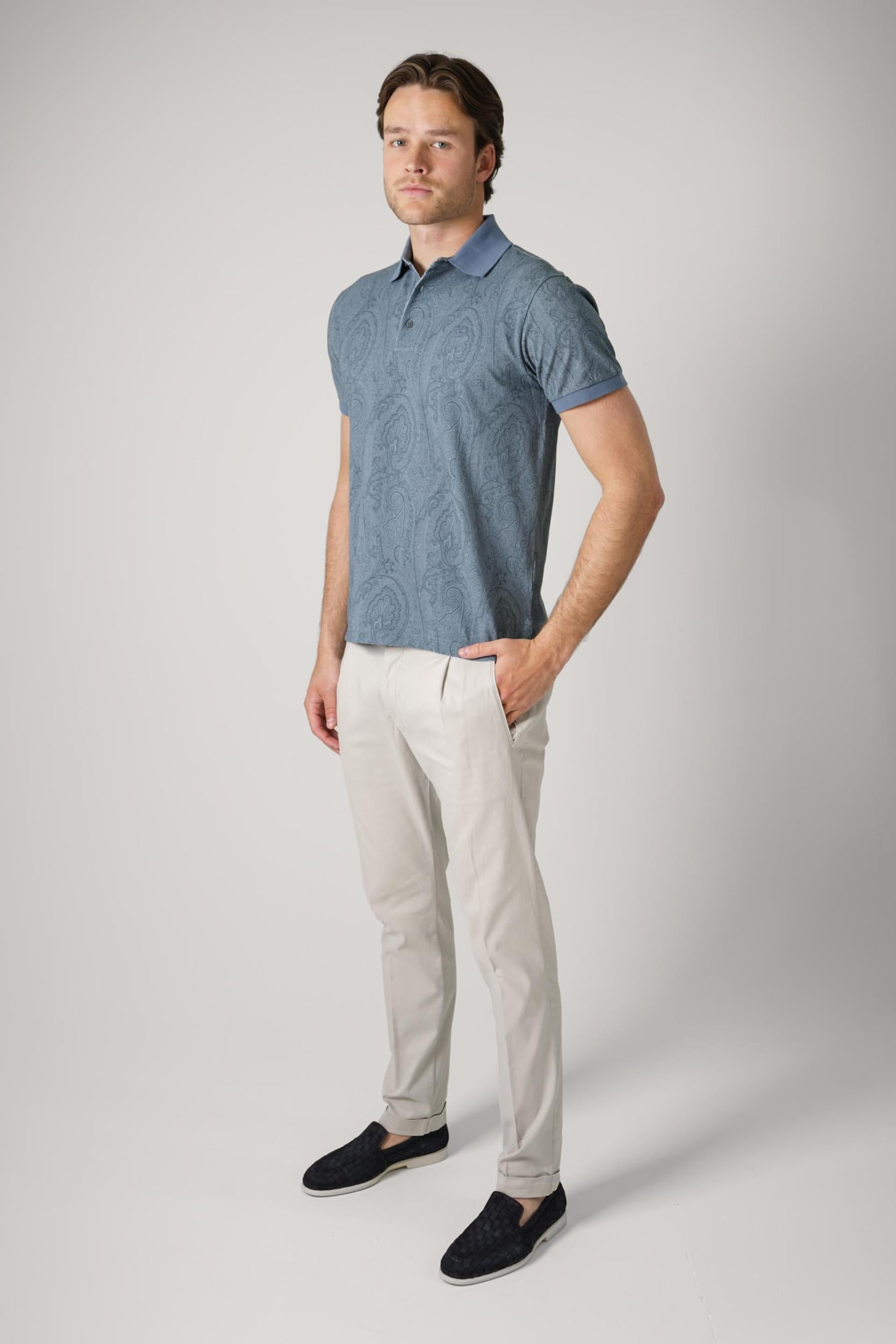 Etro Paisley Print Polo Shirt Blue