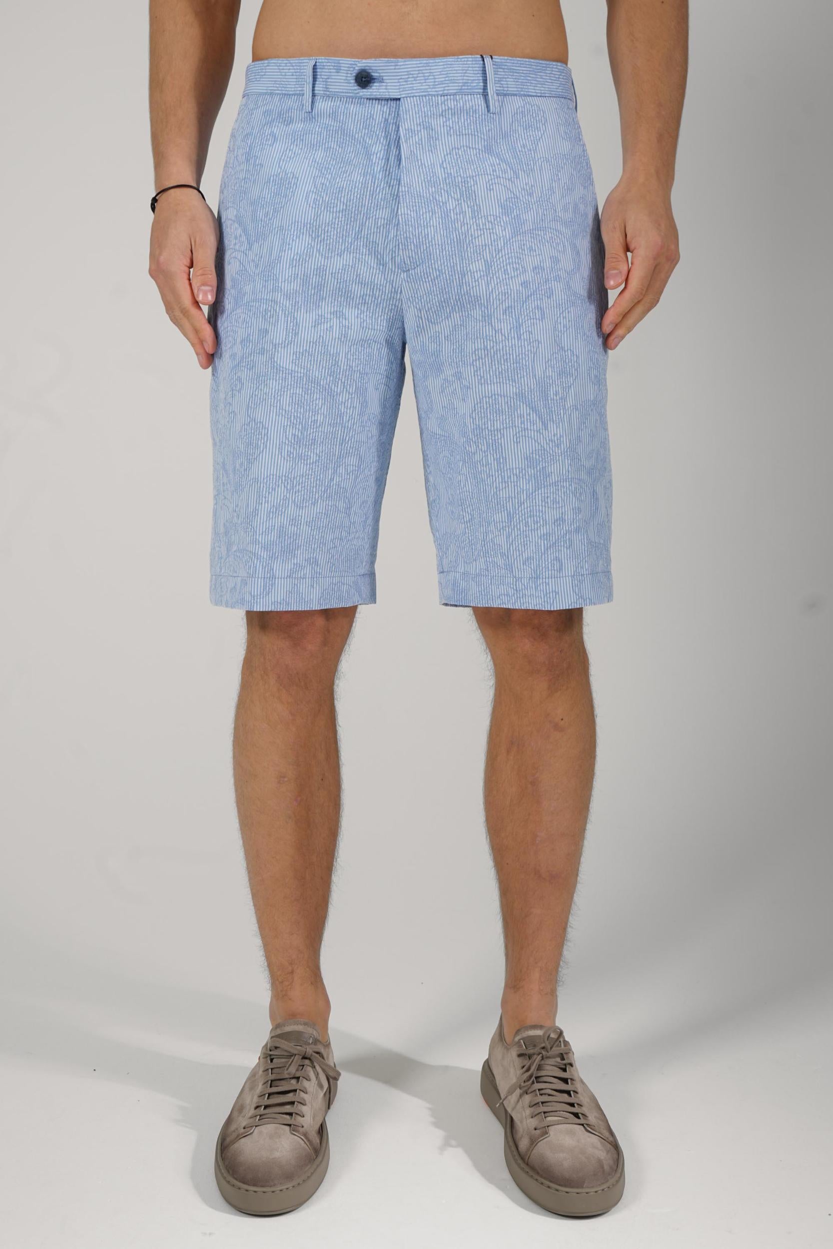 Etro Stiped Cotton Jacquard Shorts Light Blue