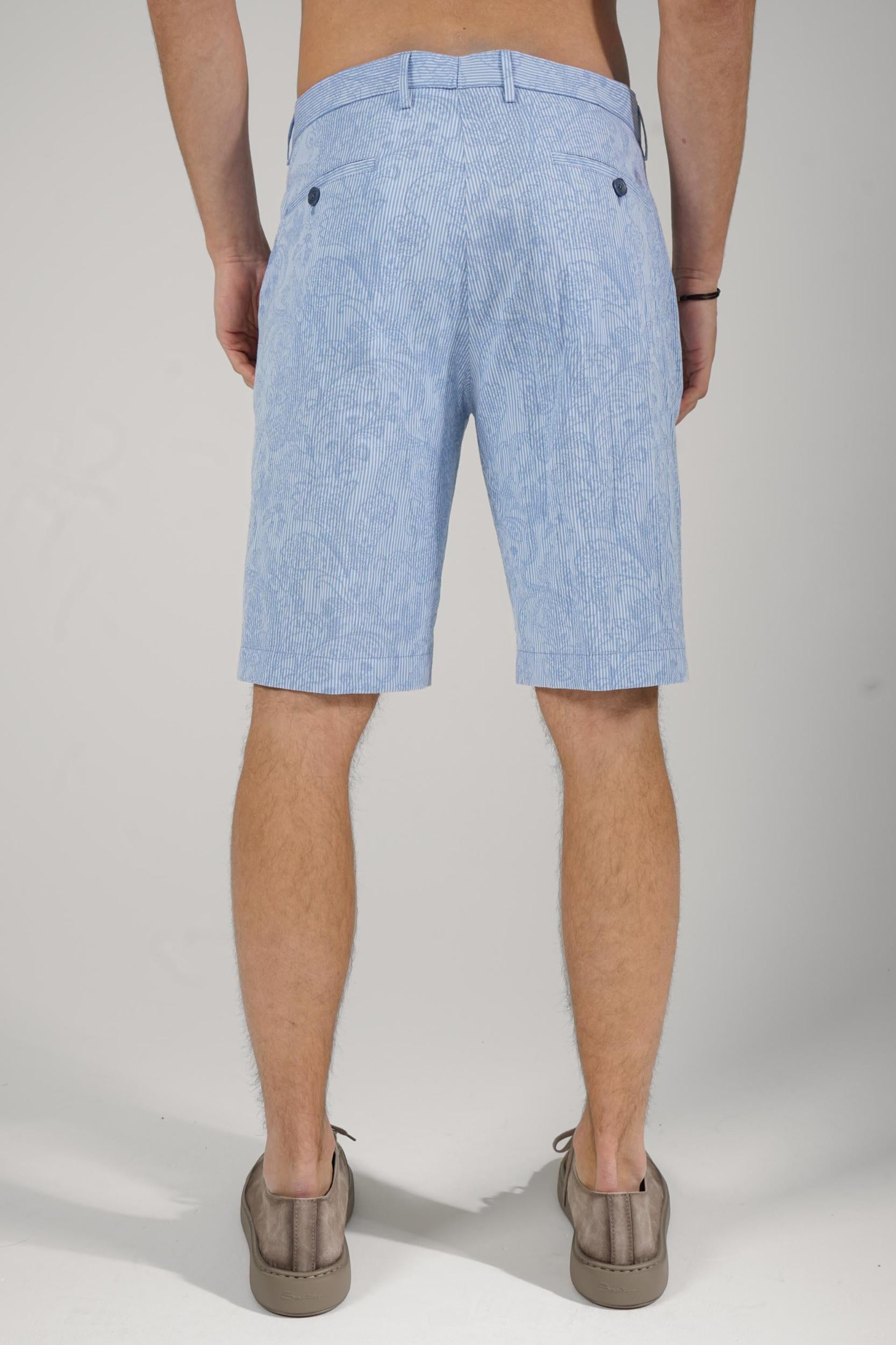 Etro Stiped Cotton Jacquard Shorts Light Blue