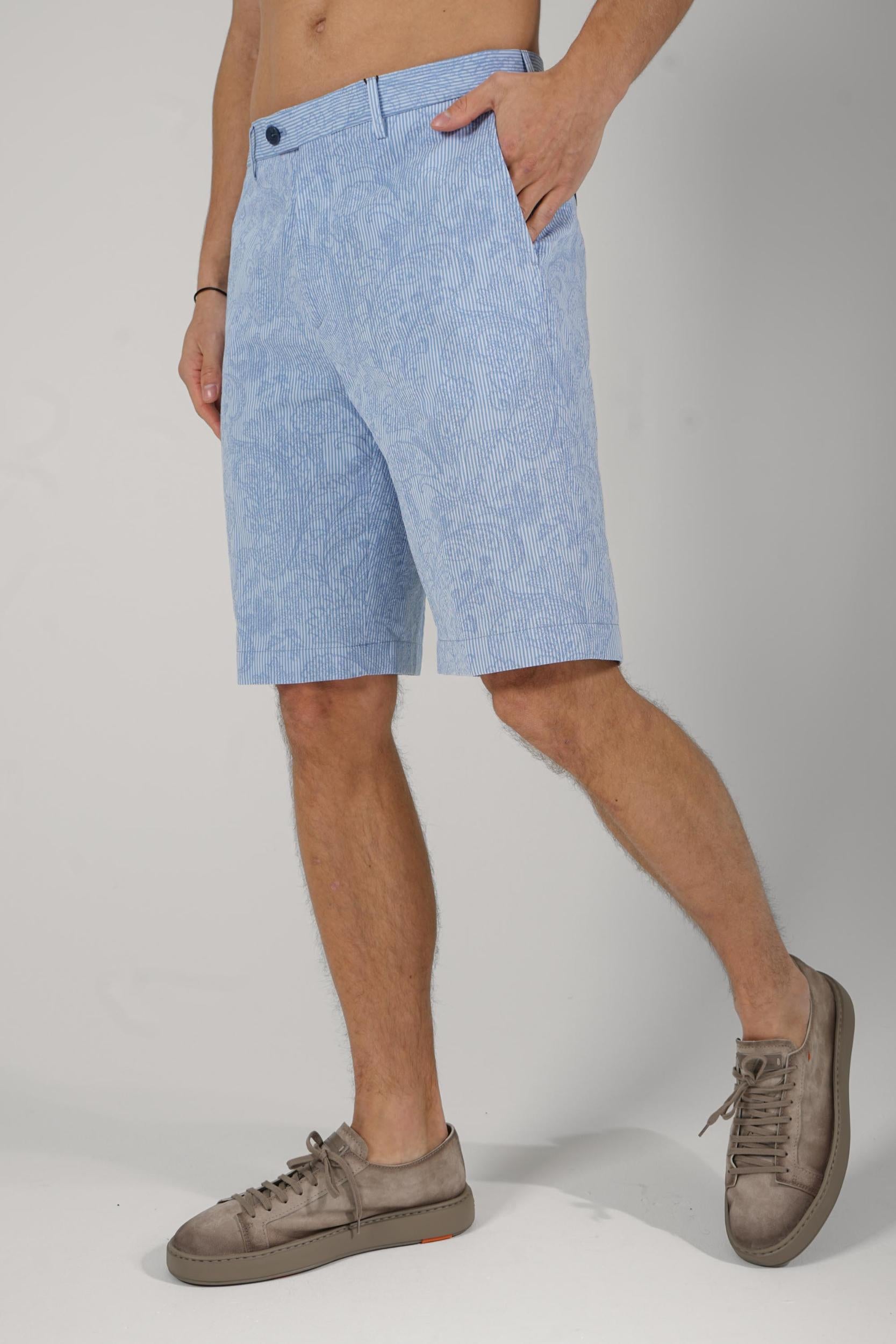 Etro Stiped Cotton Jacquard Shorts Light Blue