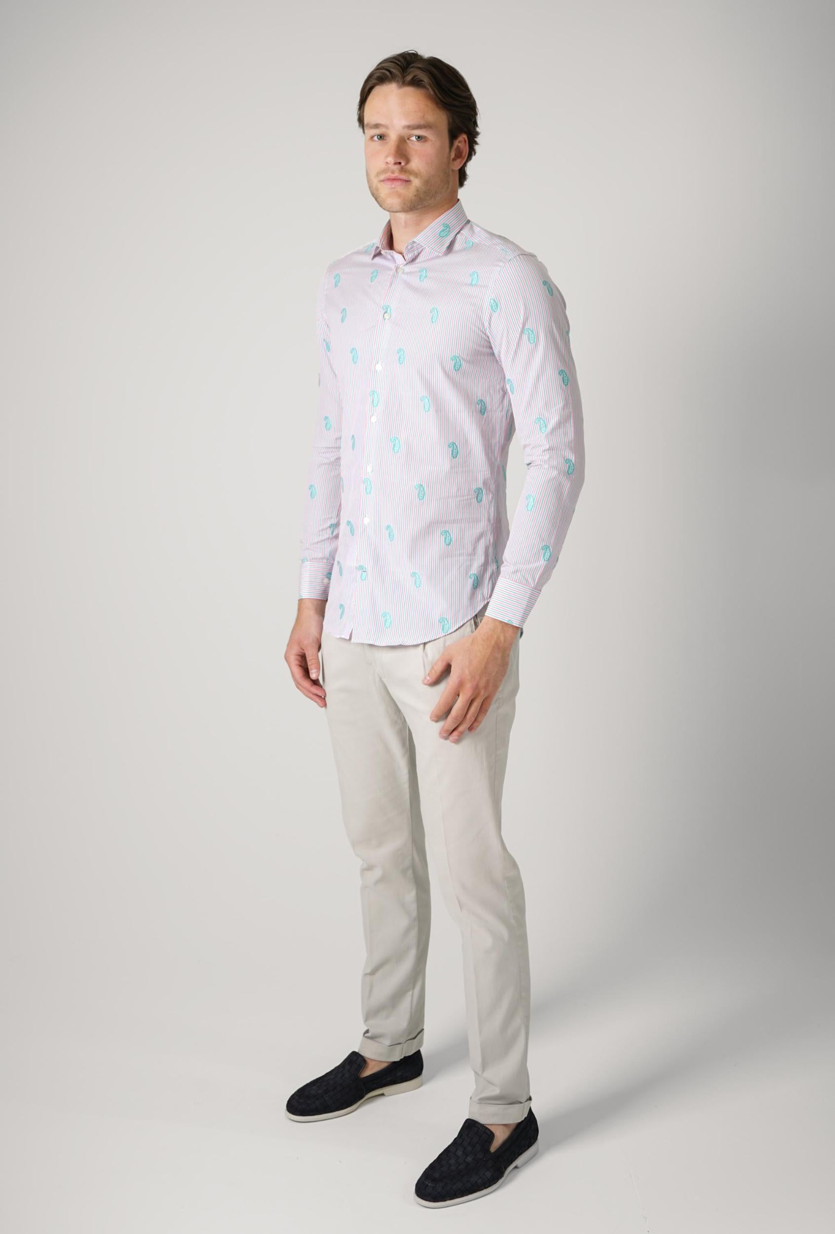 Etro Striped Cotton Jacquard Shirt Paisley Pink