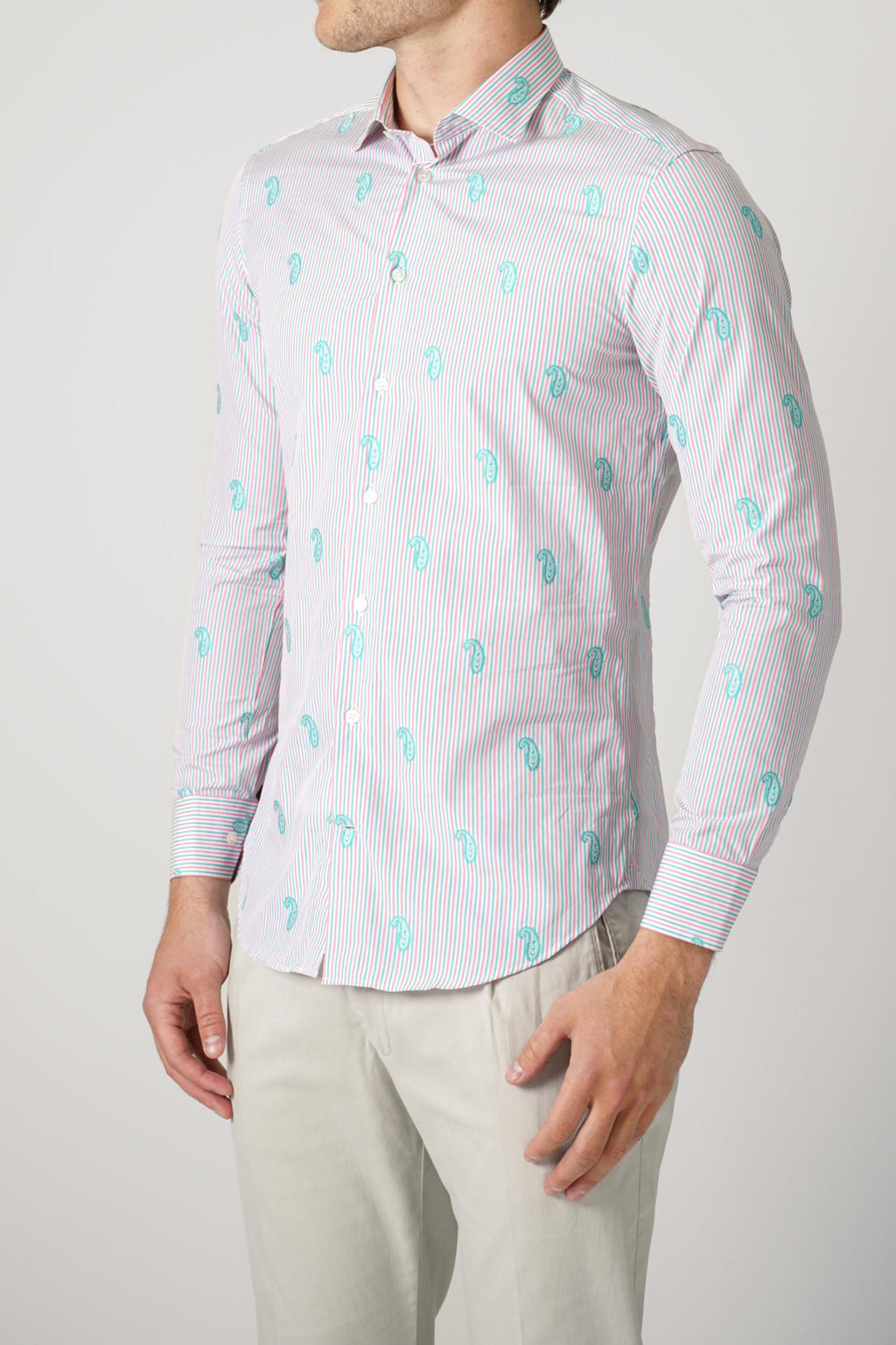 Etro Striped Cotton Jacquard Shirt Paisley Pink