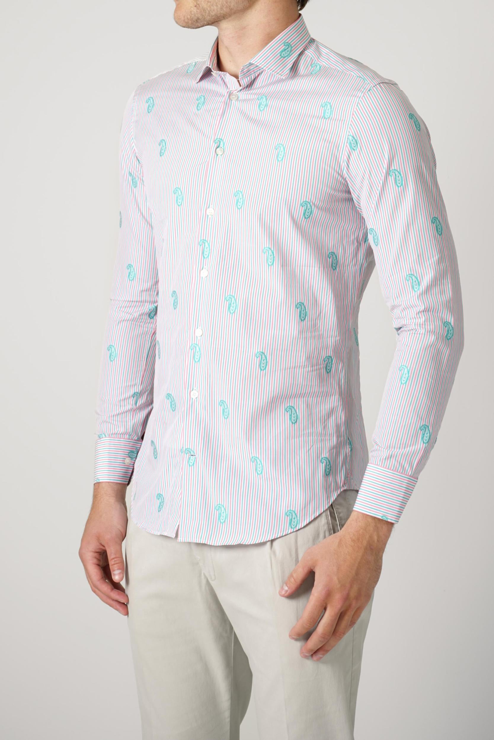 Etro Striped Cotton Jacquard Shirt Paisley Pink
