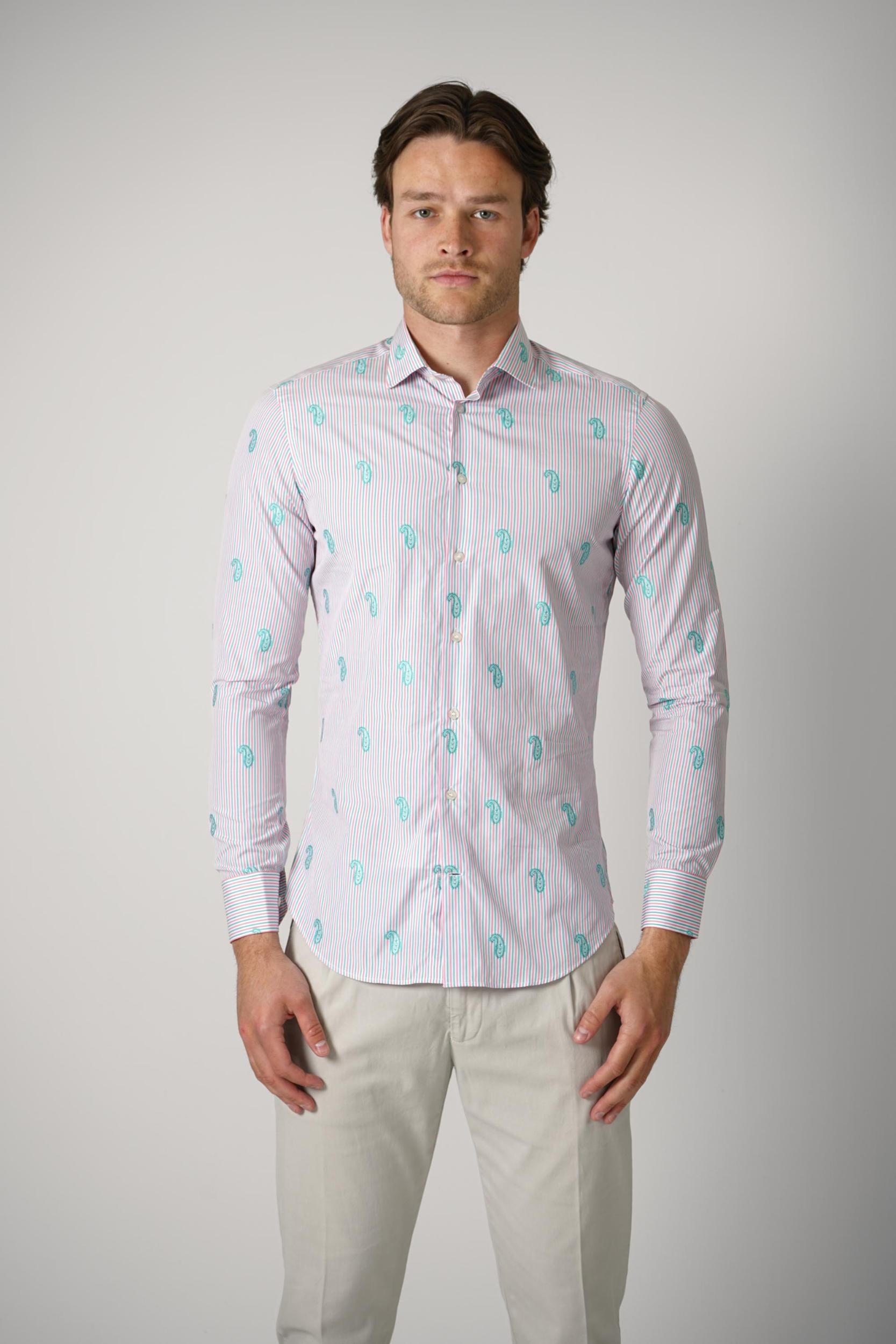 Etro Striped Cotton Jacquard Shirt Paisley Pink