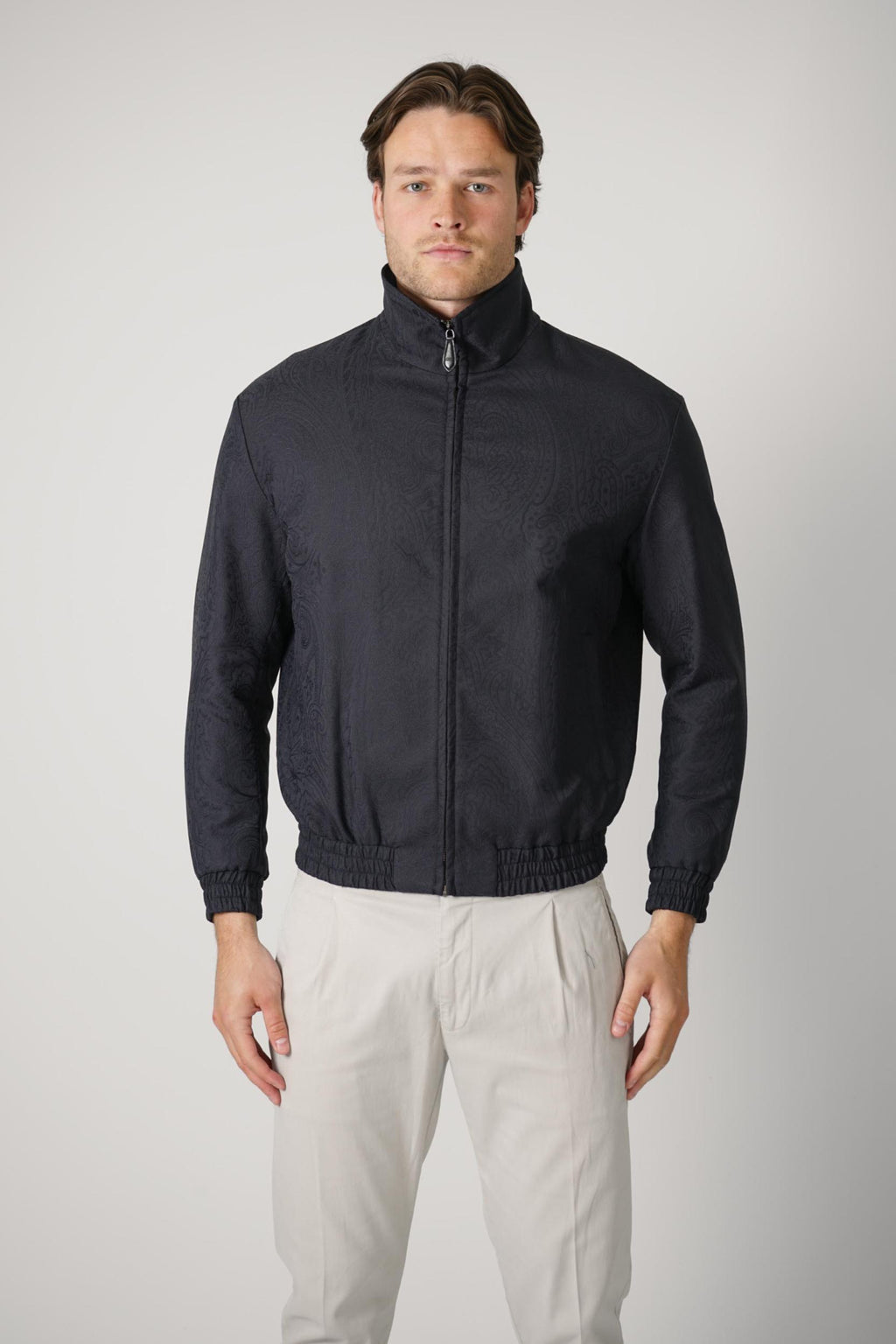 Etro Turtle Neck Jacquard Jacket Navy