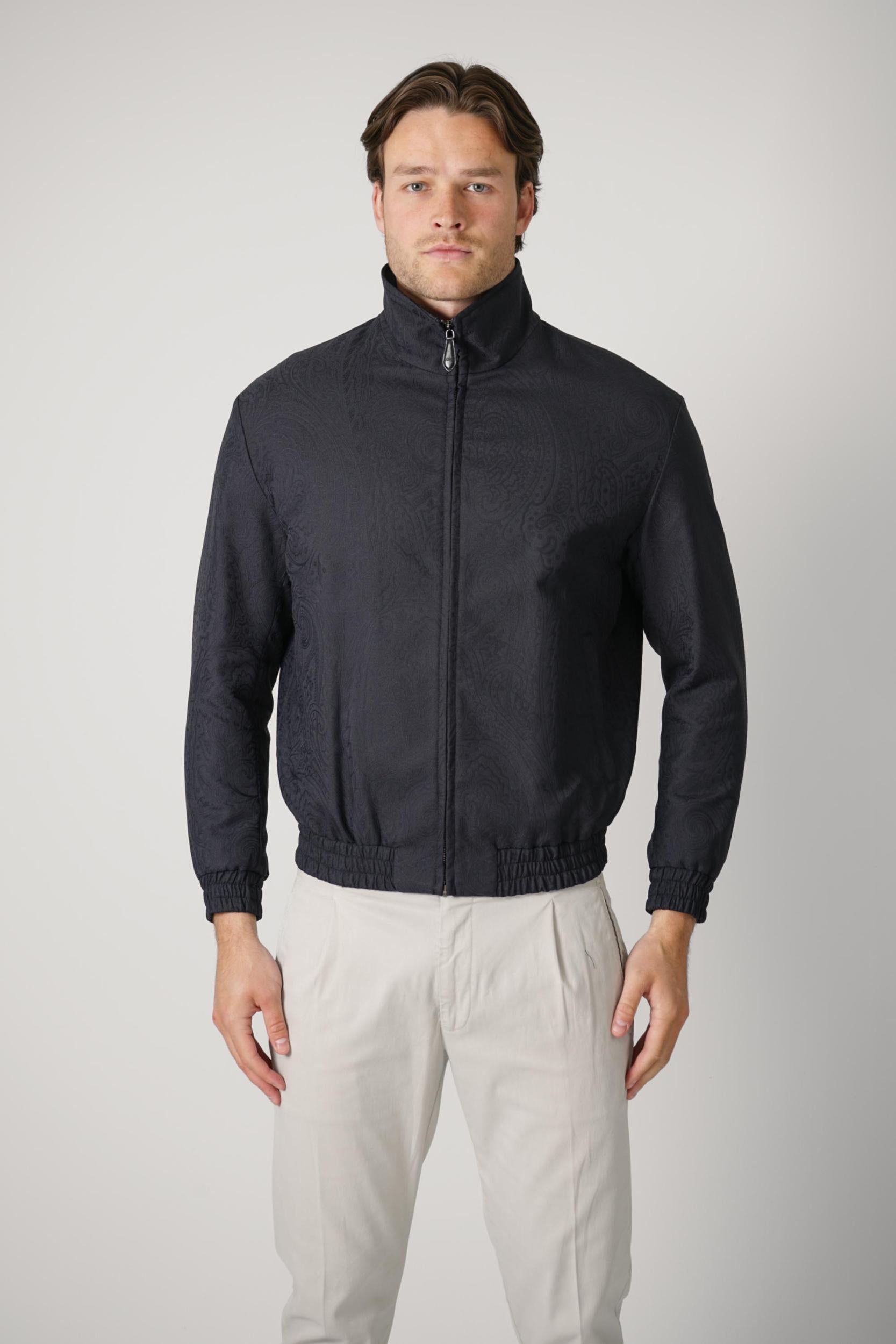 Etro Turtle Neck Jacquard Jacket Navy