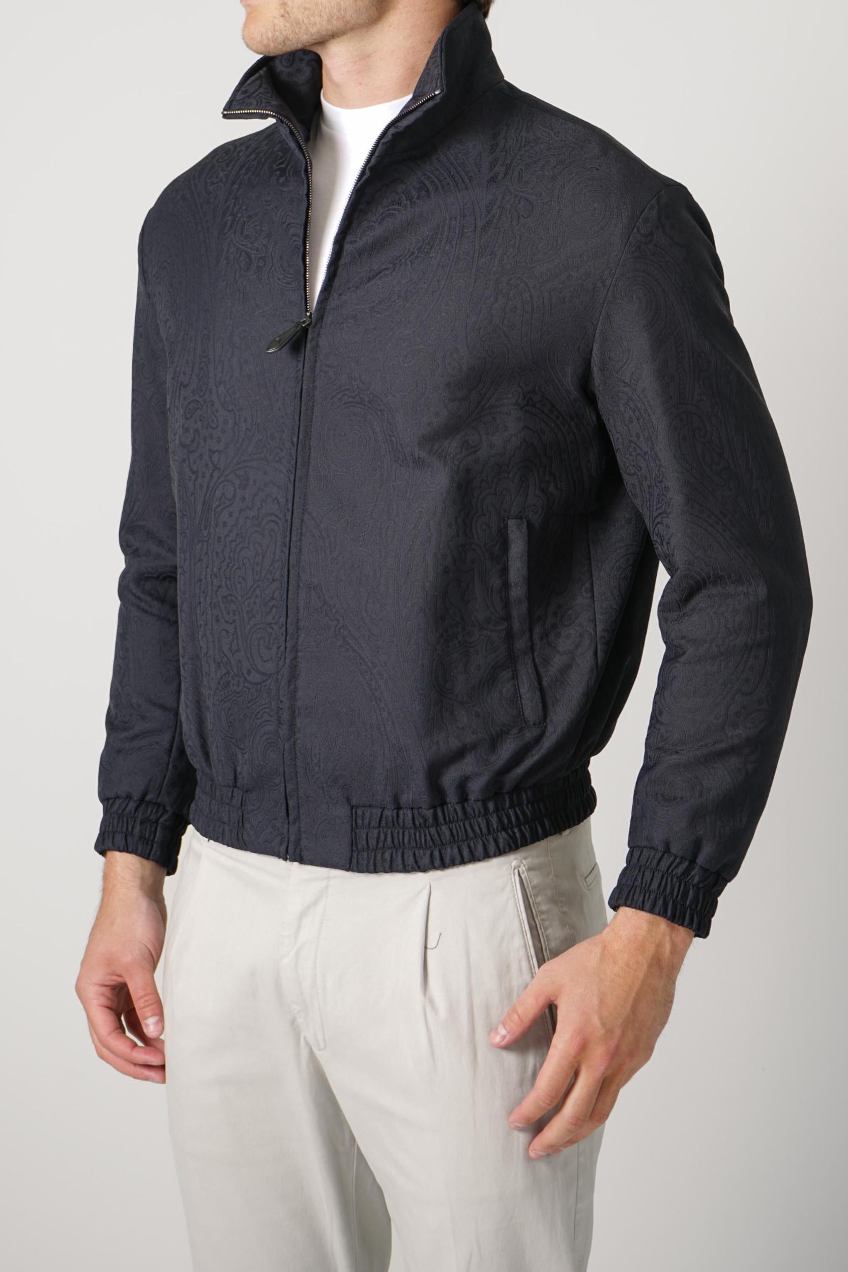 Etro Turtle Neck Jacquard Jacket Navy
