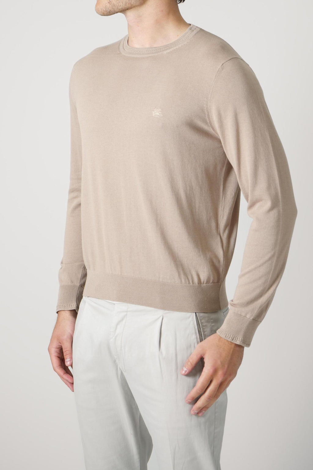 Etro Wool Pegaso Logo Crew Neck Beige