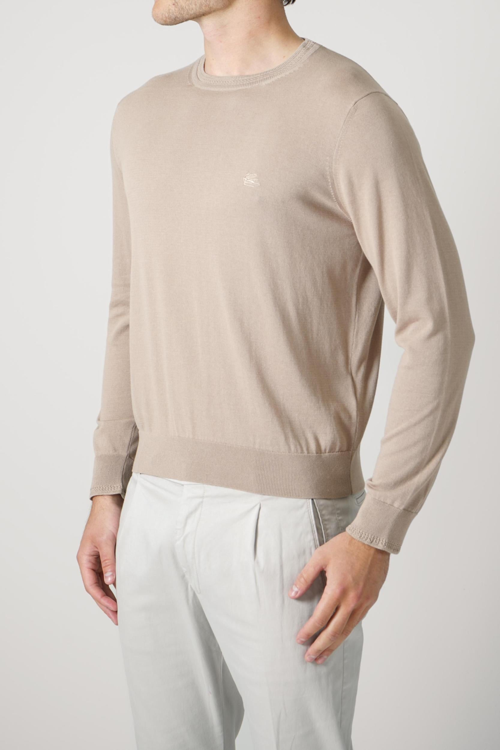 Etro Wool Pegaso Logo Crew Neck Beige