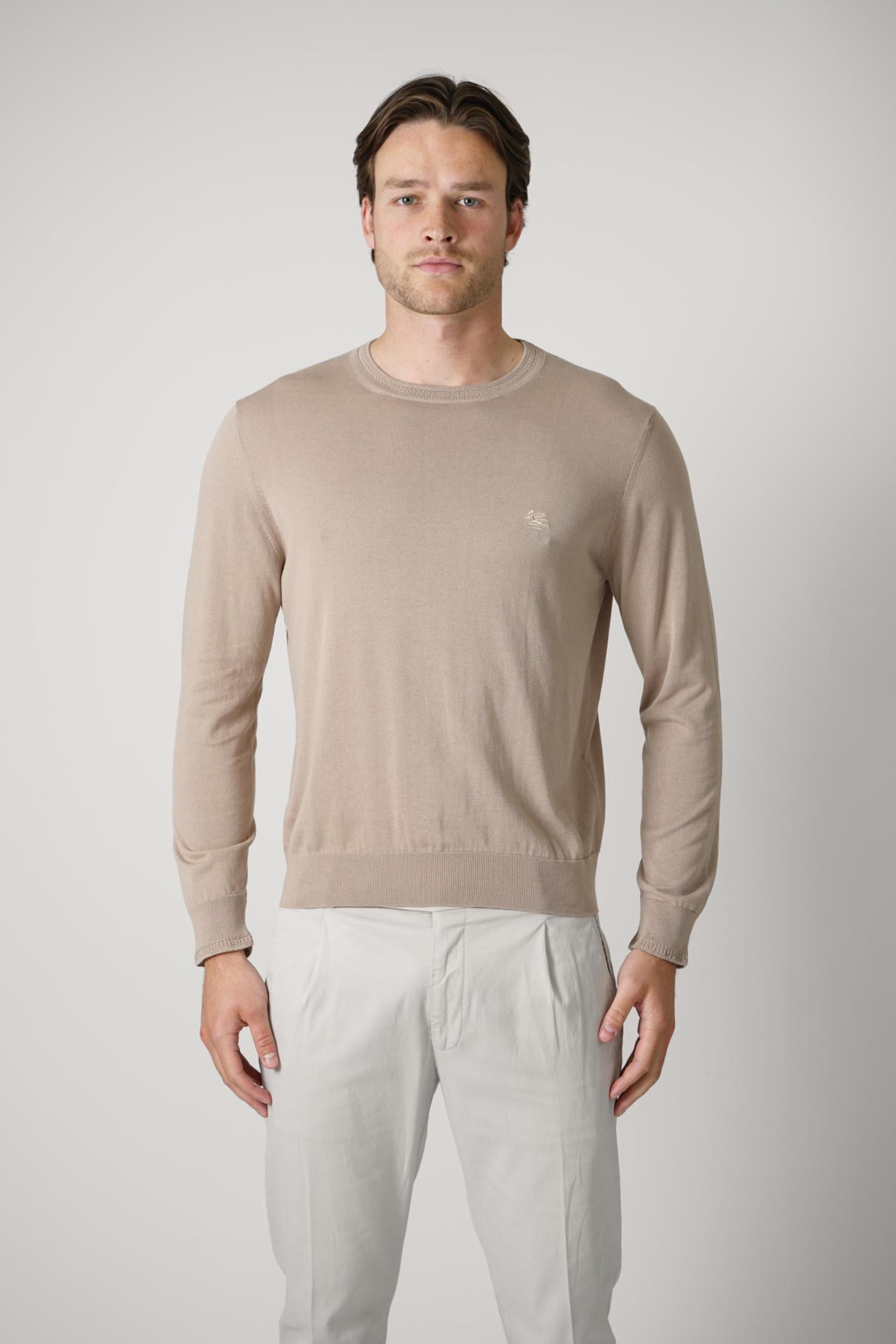 Etro Wool Pegaso Logo Crew Neck Beige