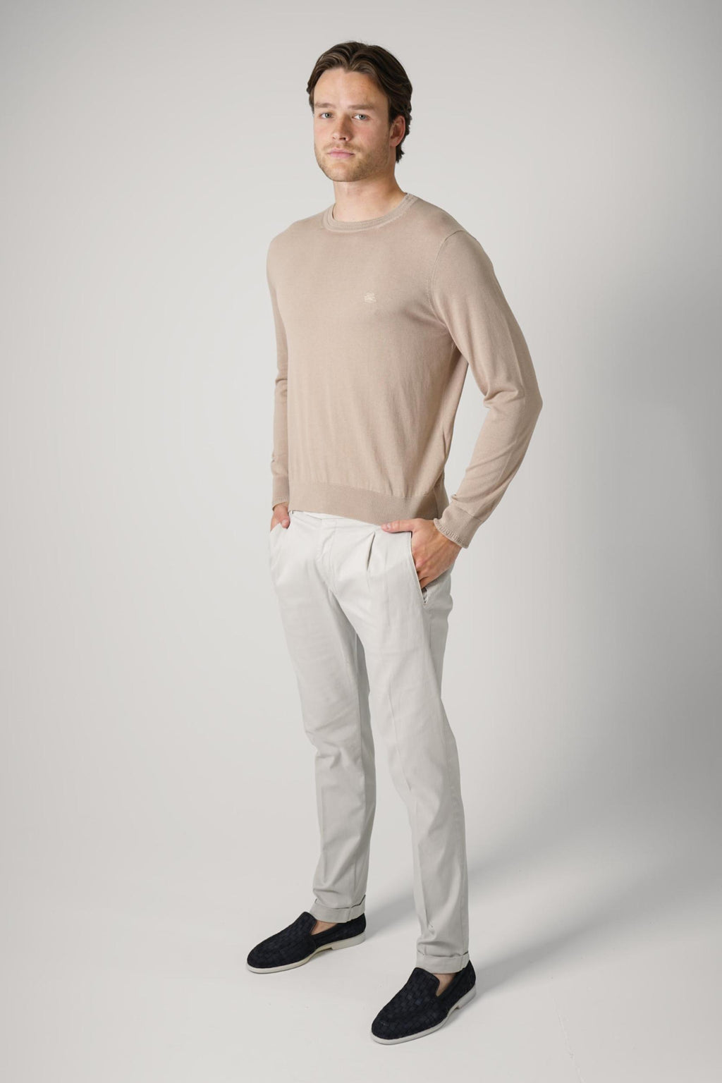 Etro Wool Pegaso Logo Crew Neck Beige