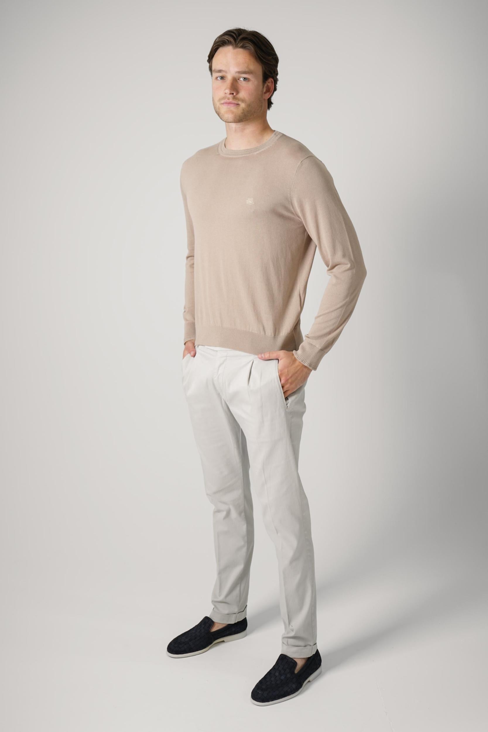 Etro Wool Pegaso Logo Crew Neck Beige