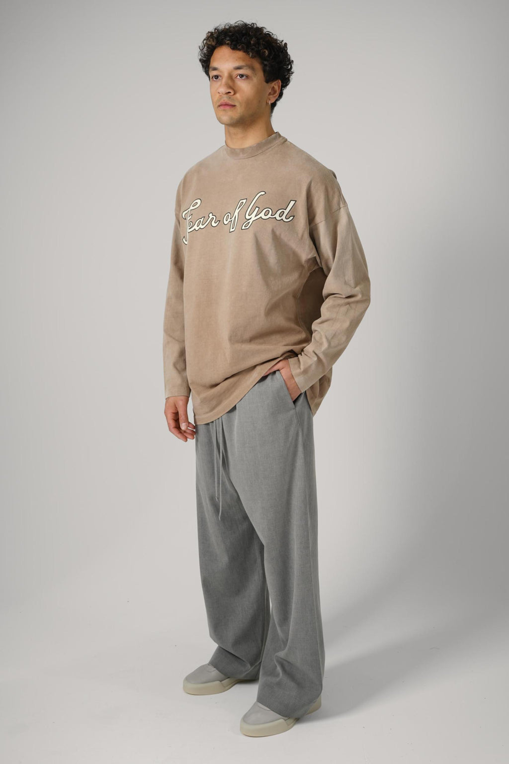 Fear Of God Wide Leg Linen Drawstring Pants Metallic Grey