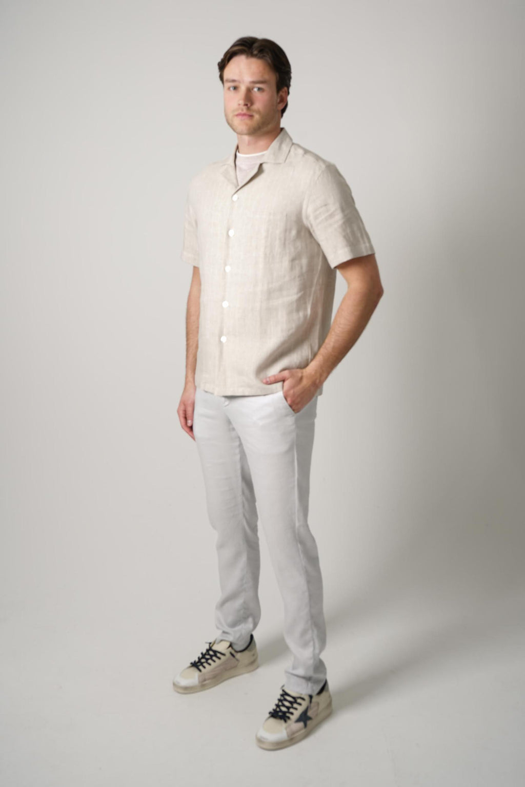 Fedeli Bowling Linen Shirt Beige