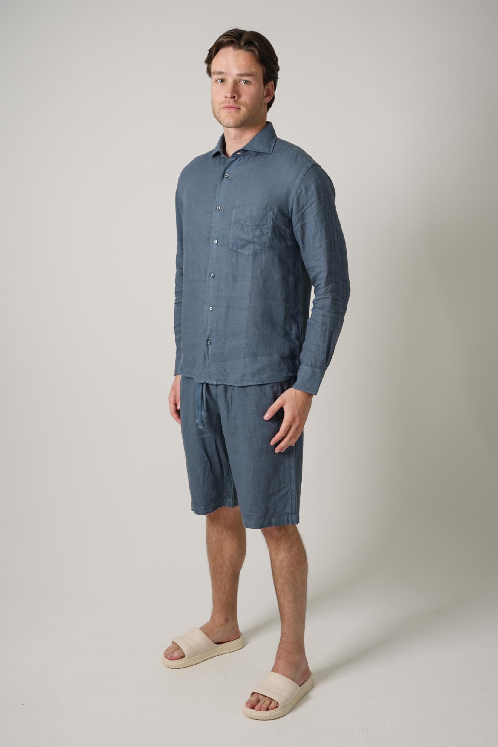 Fedeli Tessuto Linen Shirt Steel Blue