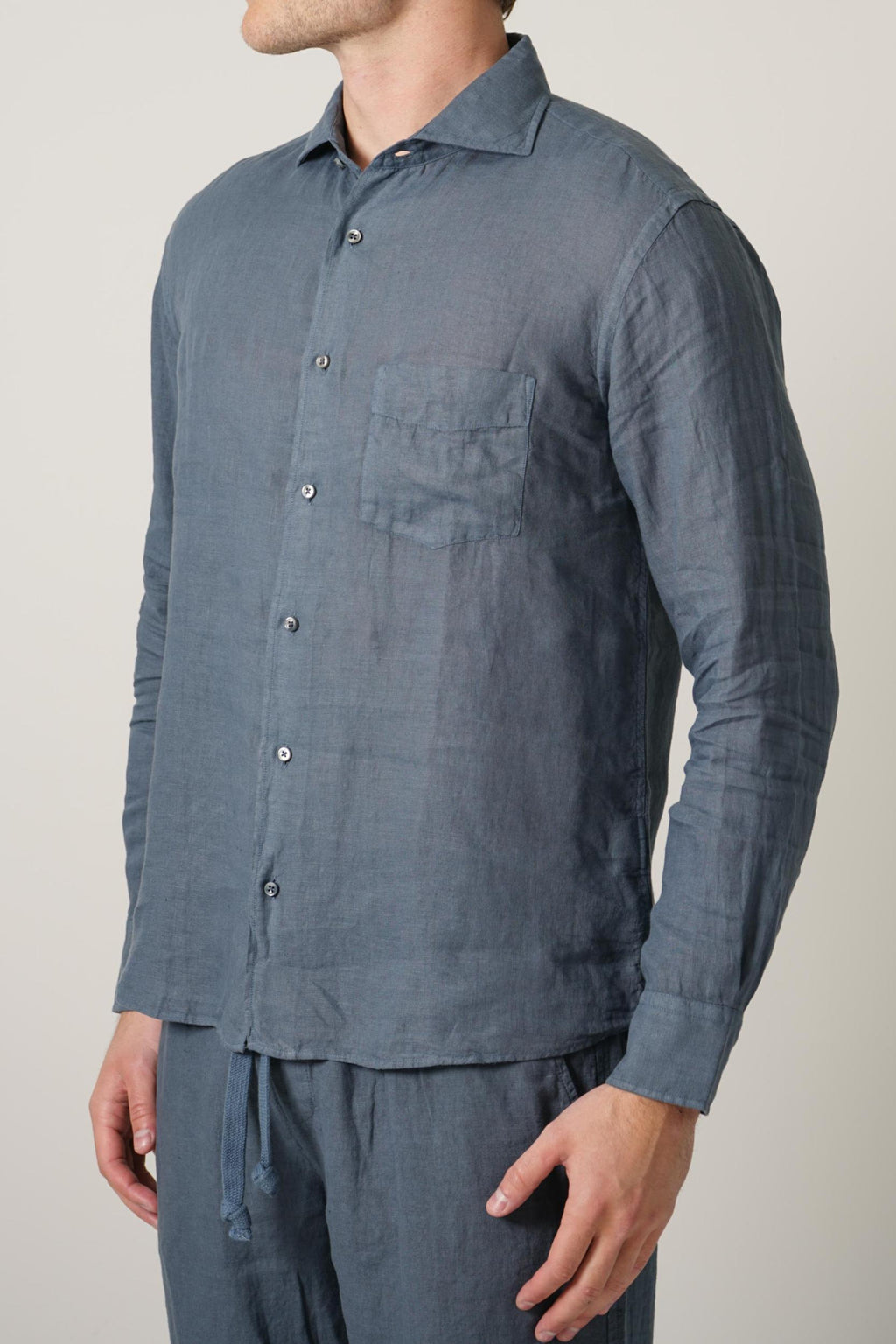 Fedeli Tessuto Linen Shirt Steel Blue