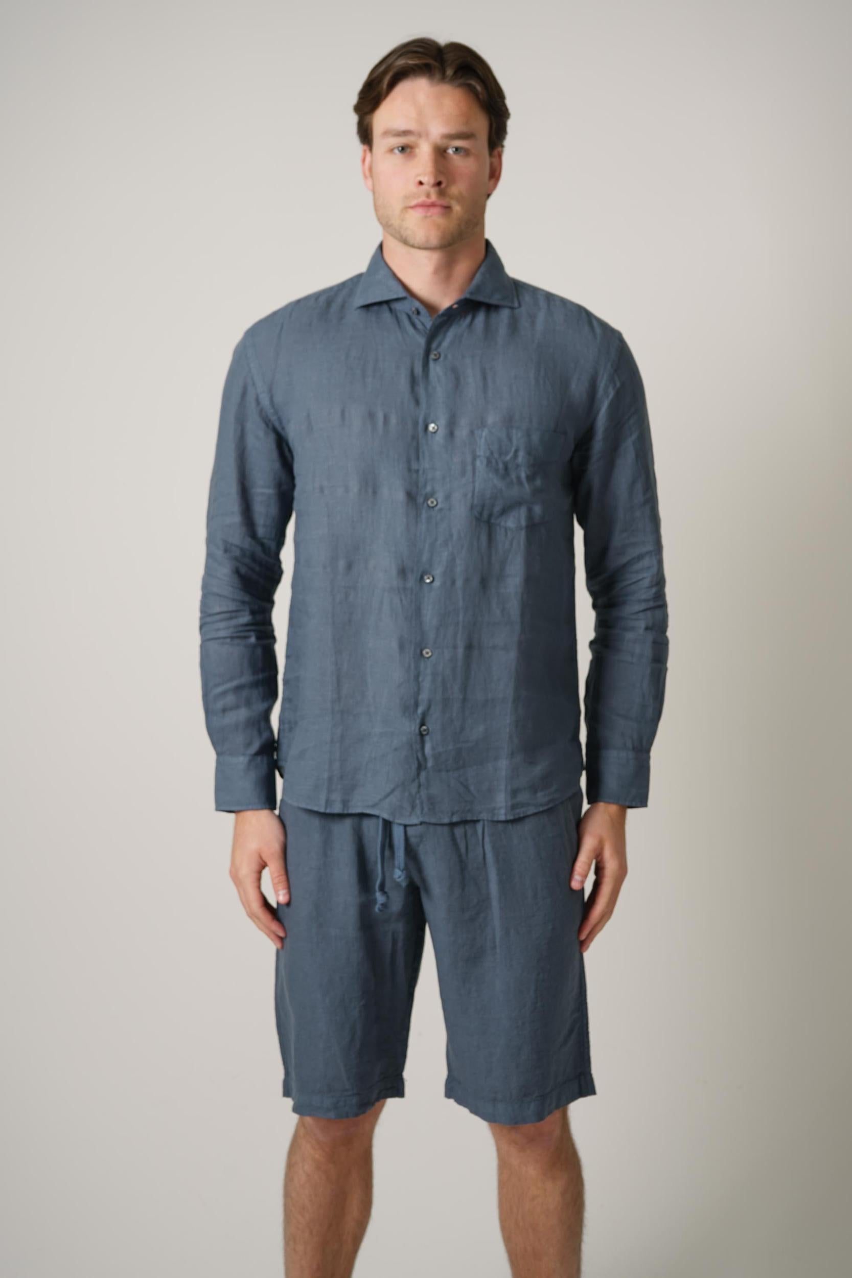 Fedeli Tessuto Linen Shirt Steel Blue