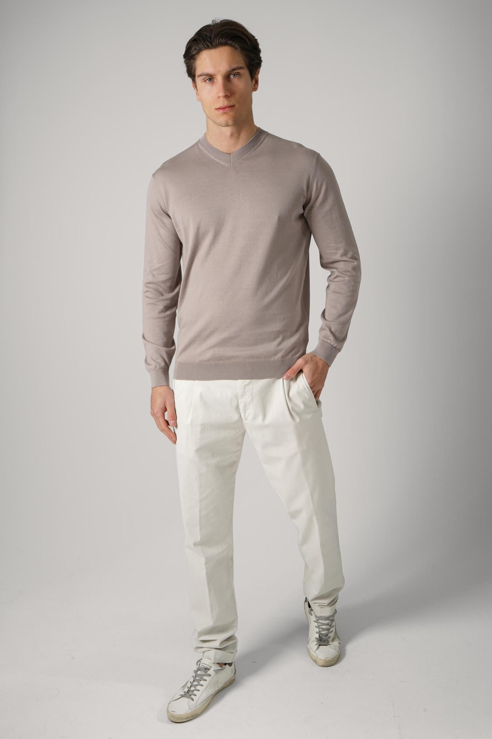 Filippe De Laurentiis V-Neck Cotton Sweater Tortora