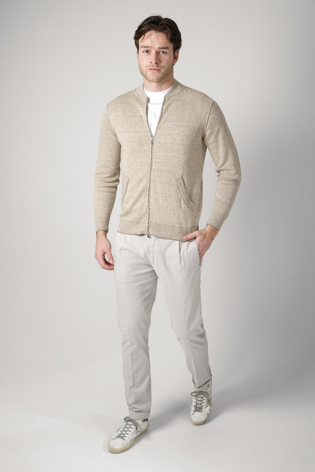 Filippo De Laurentiis Bomber Zip Linen Lana-Ciottolo