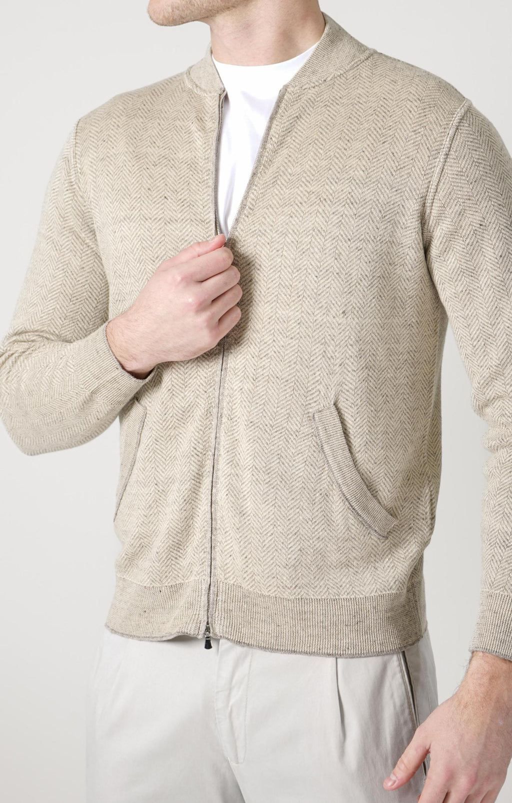 Filippo De Laurentiis Bomber Zip Linen Lana-Ciottolo