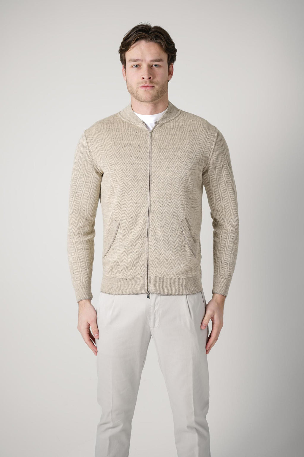 Filippo De Laurentiis Bomber Zip Linen Lana-Ciottolo