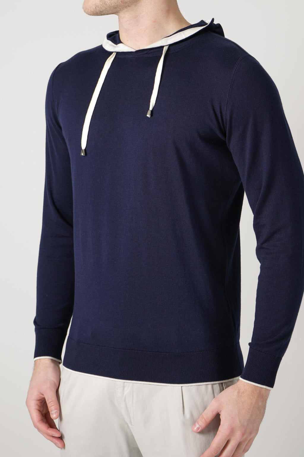 Filippo De Laurentiis Hooded Longsleeve Shirt Navy/ Latte