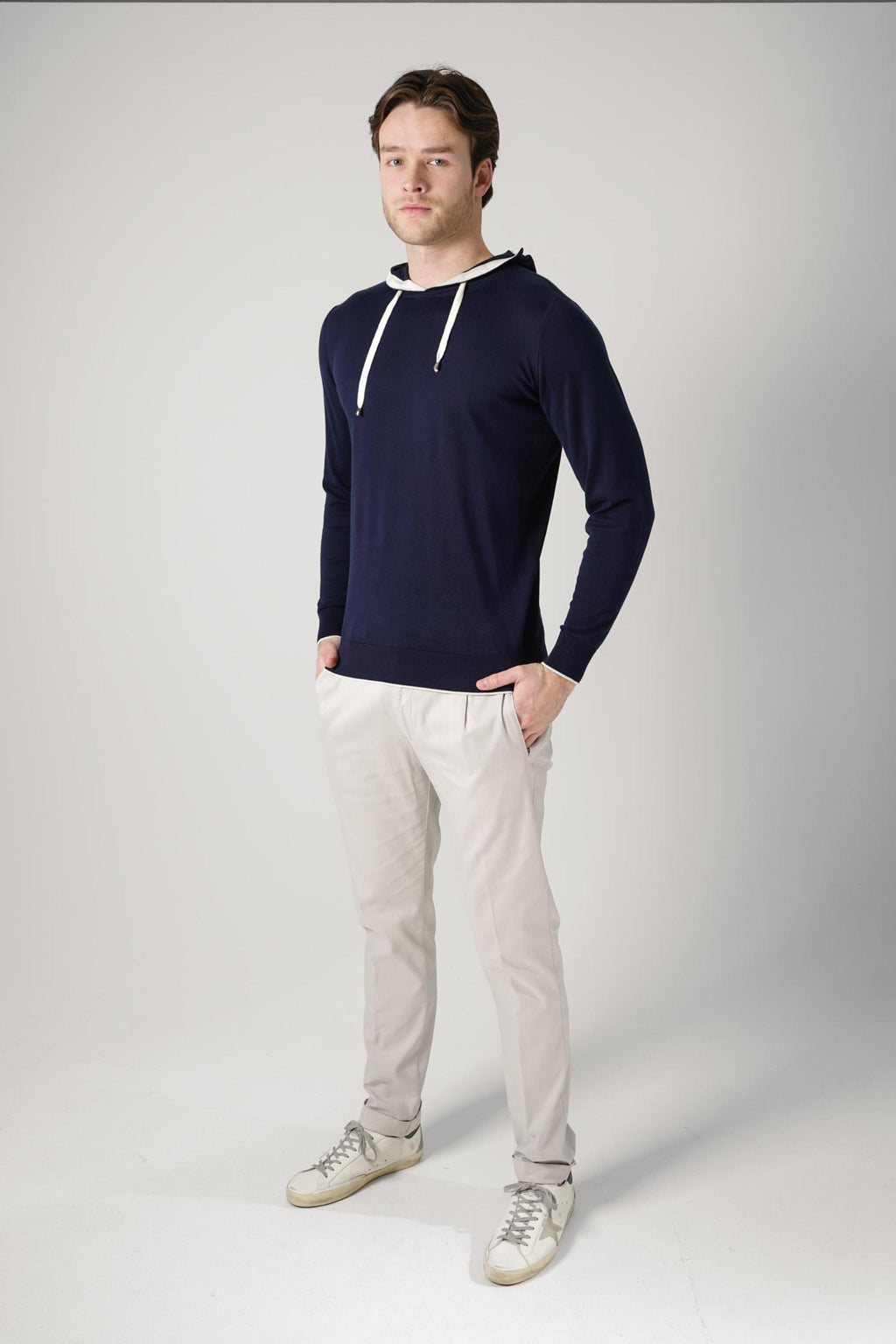 Filippo De Laurentiis Hooded Longsleeve Shirt Navy/ Latte