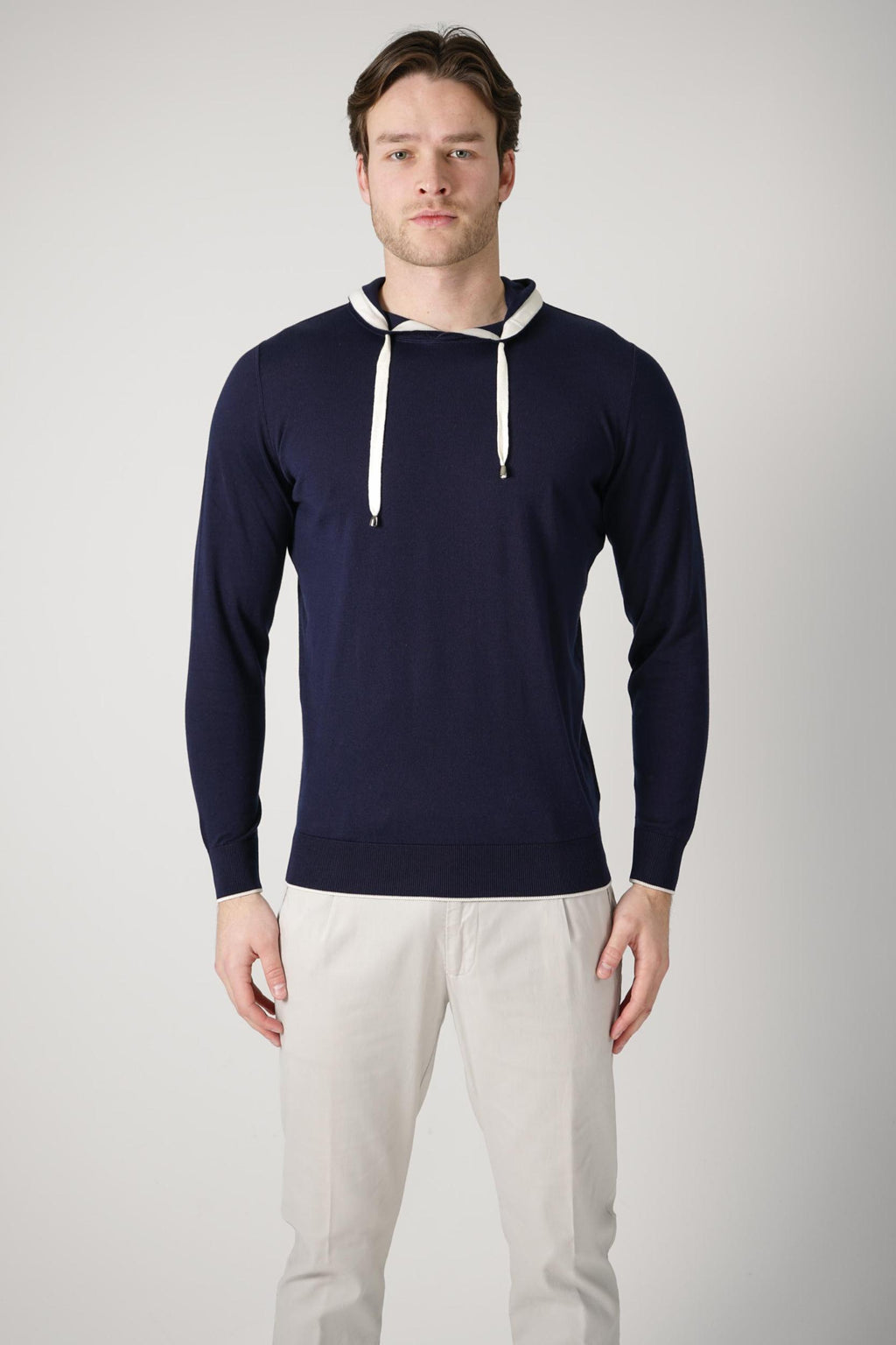 Filippo De Laurentiis Hooded Longsleeve Shirt Navy/ Latte