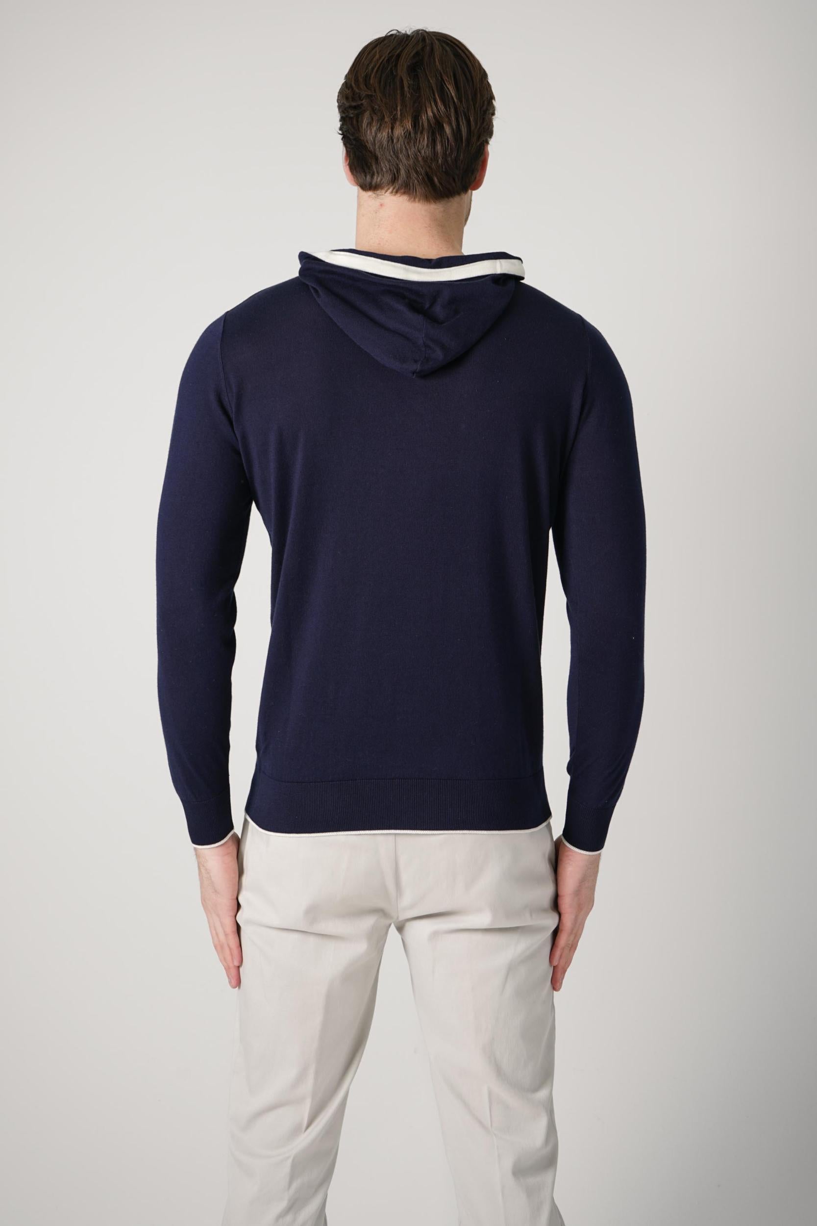Filippo De Laurentiis Hooded Longsleeve Shirt Navy/ Latte