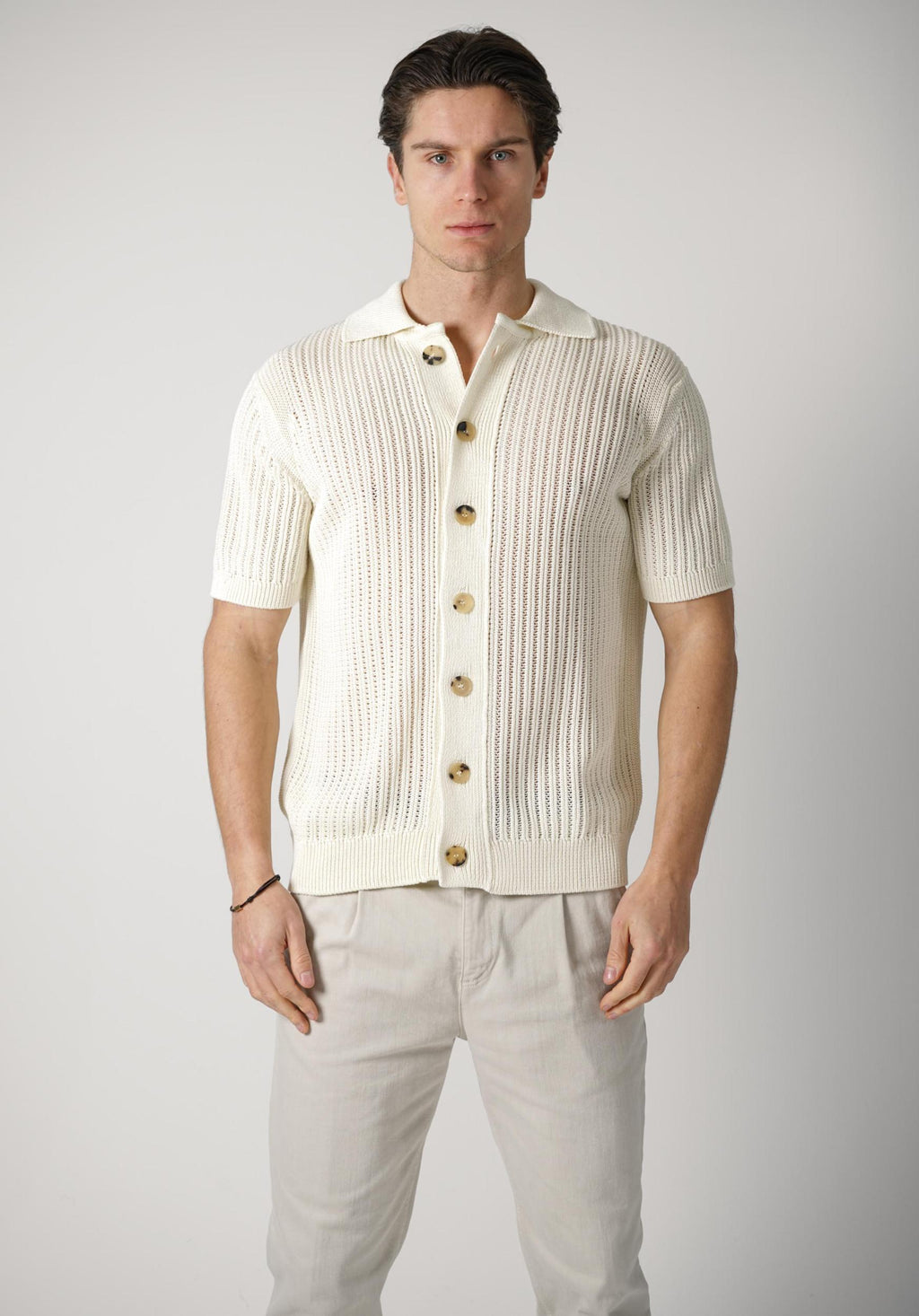 Filippo De Laurentiis Knit Buttoned Shirt Creme